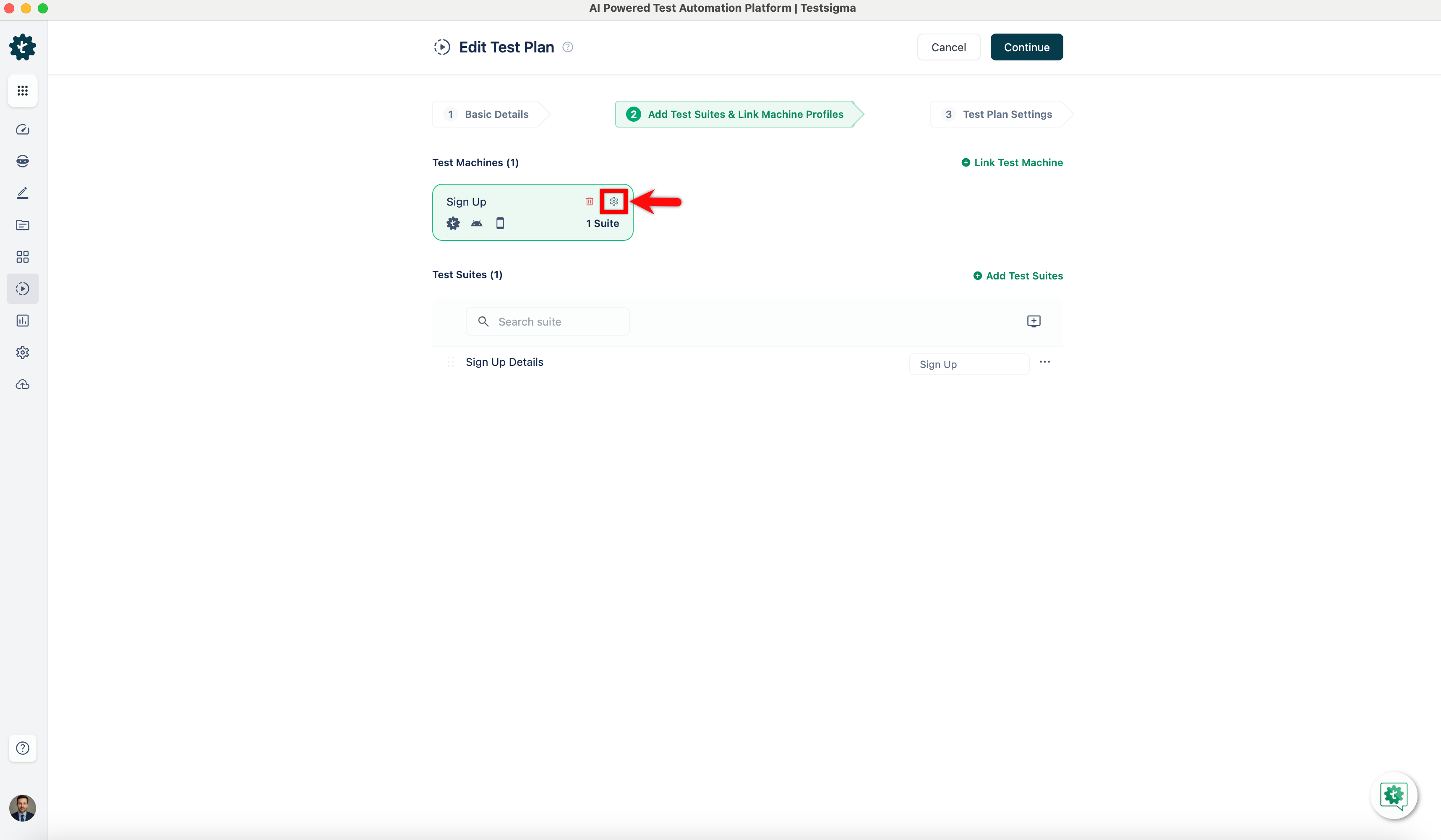 Test Machine Settings