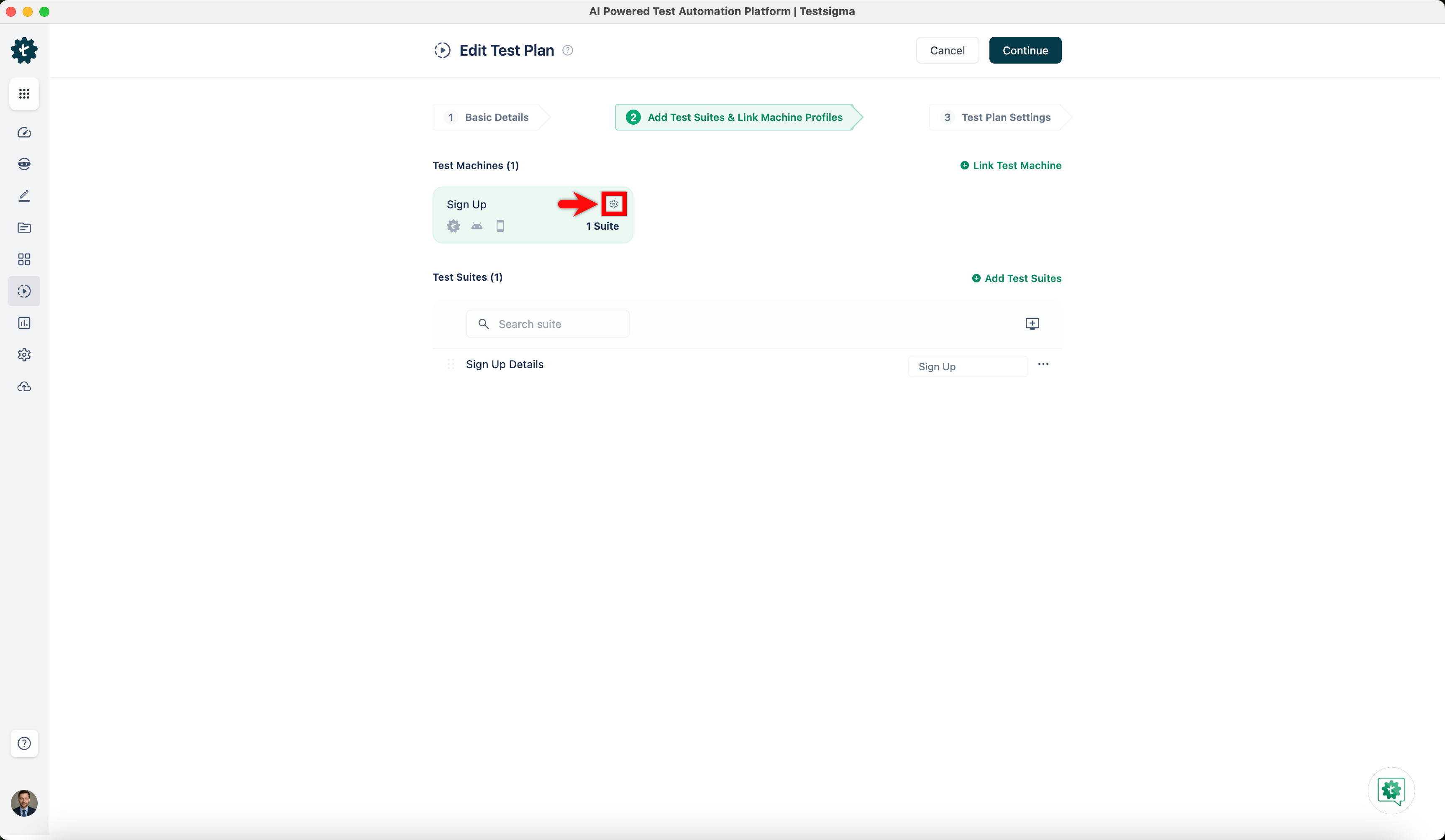 Test Machine Settings