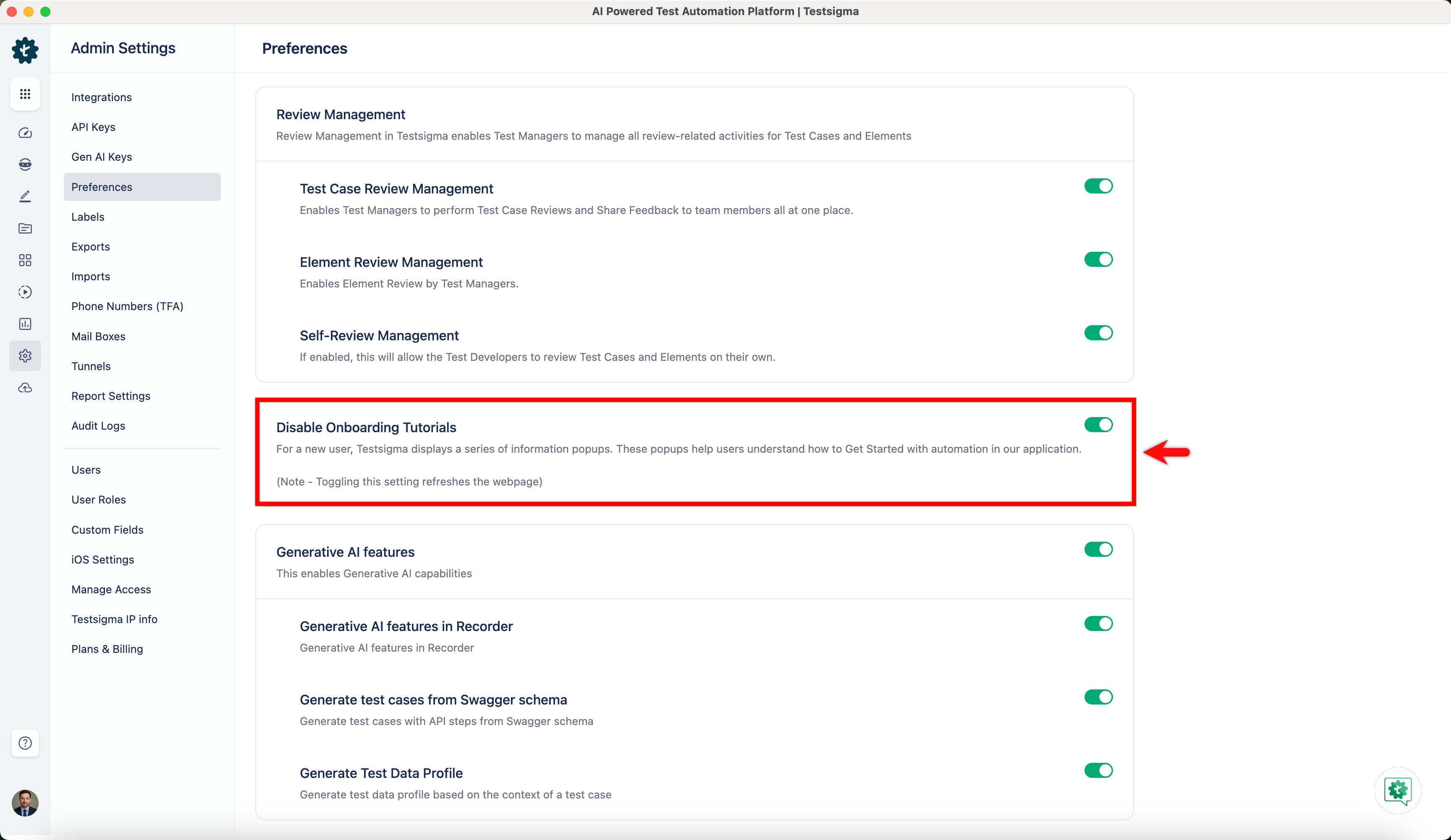 Onboarding Tutorial Toggle