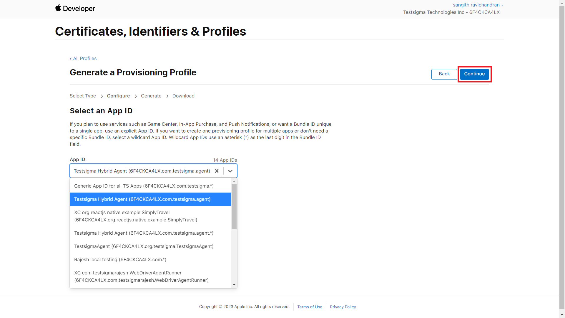 Select App ID from Profiles