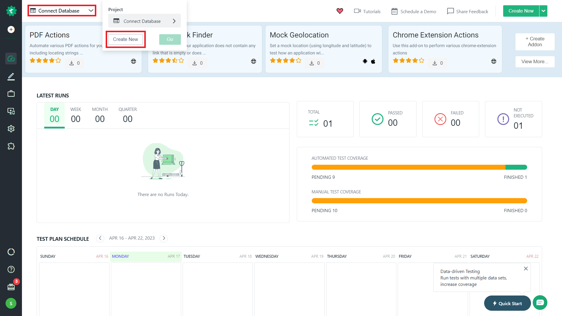 Project switcher on Dashboard