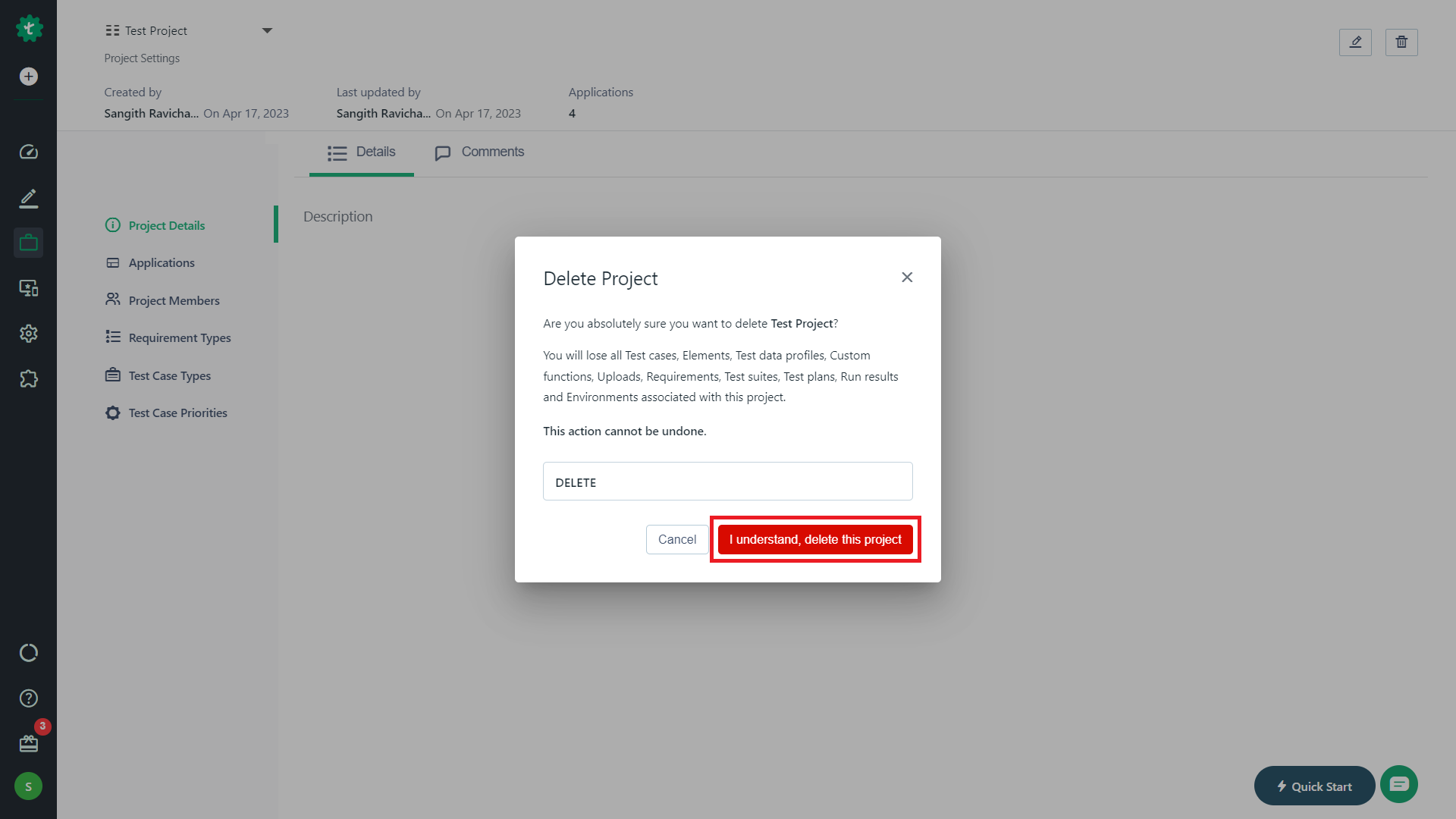 Delete Project