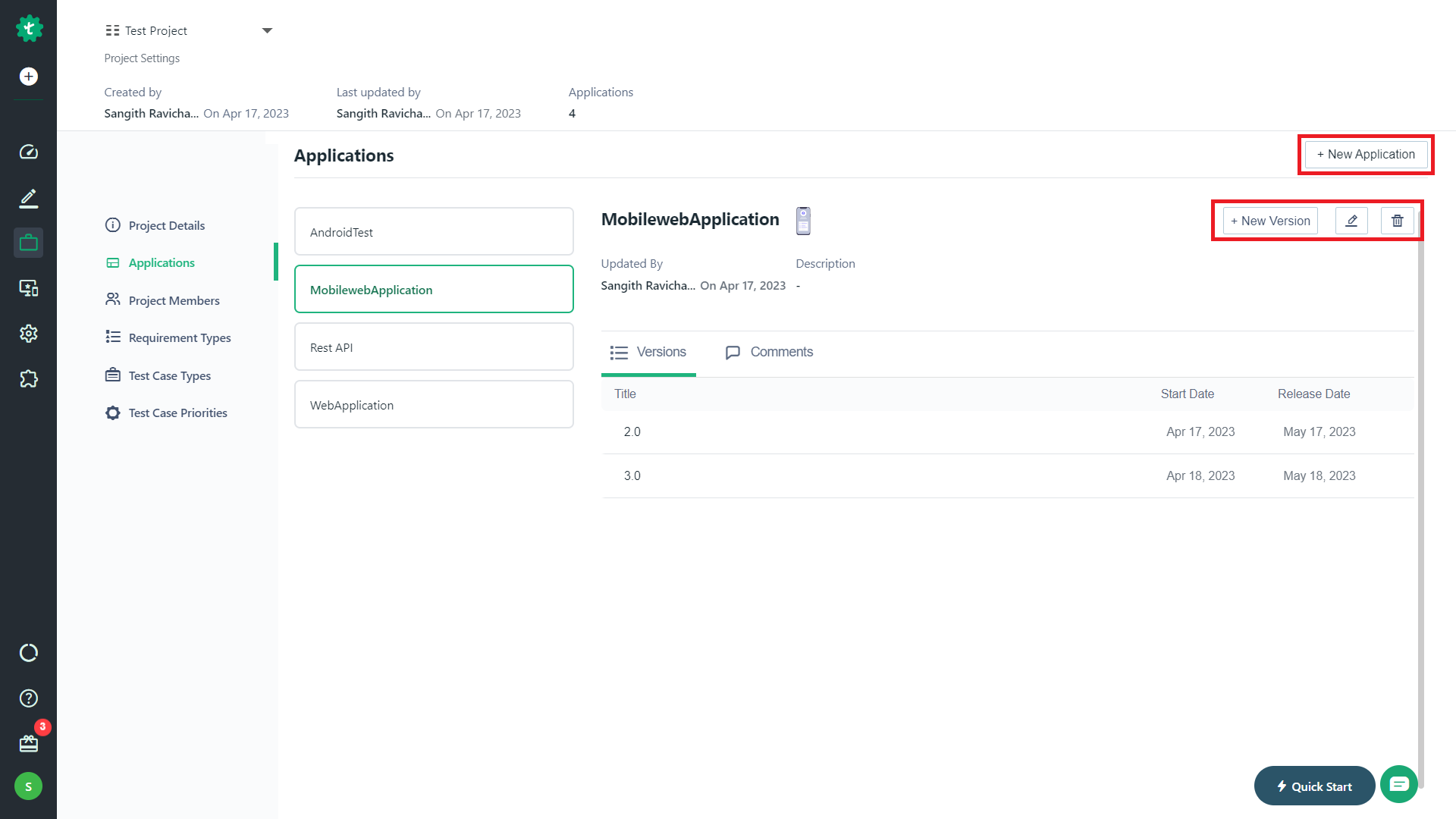 Editing Application and Versions