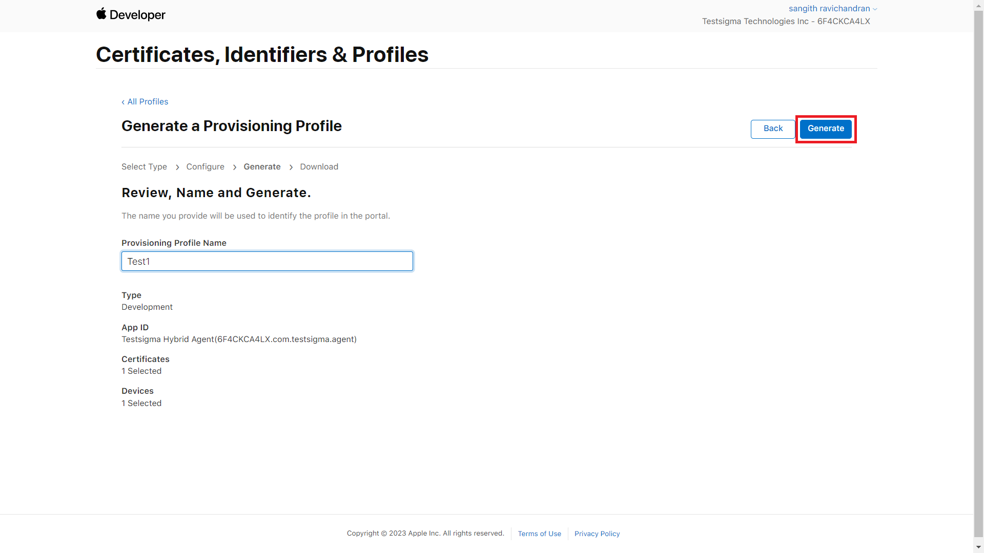 Generate Provisioning Profile