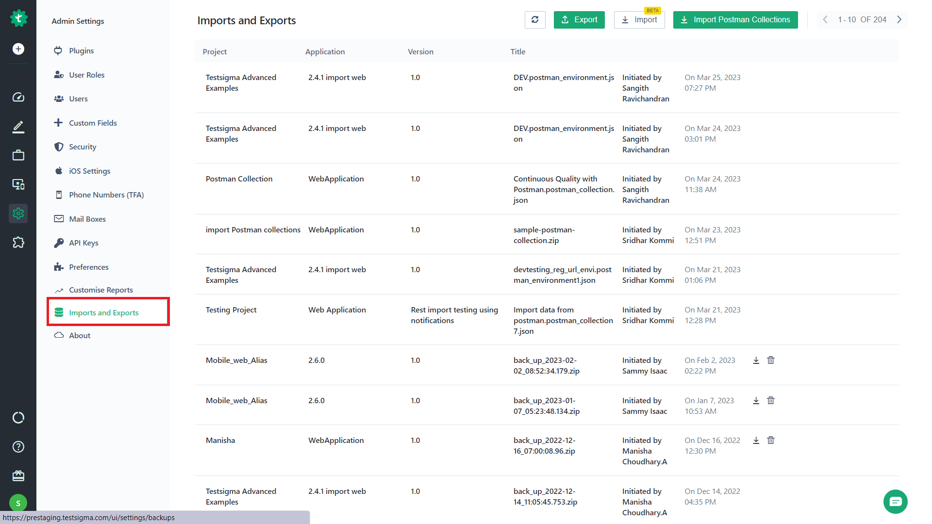 Navigate to Import & Export