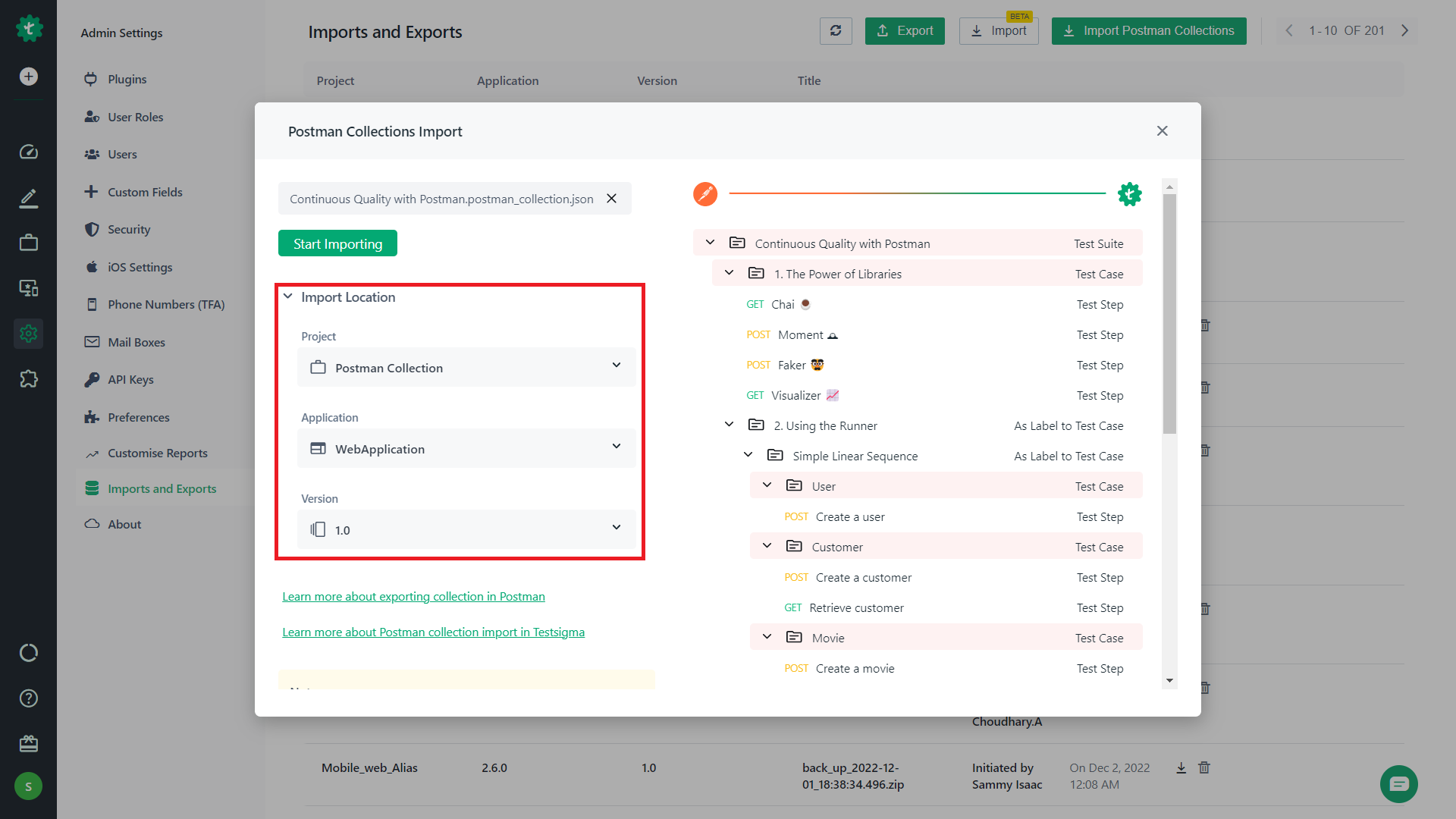 Choose Import Locations