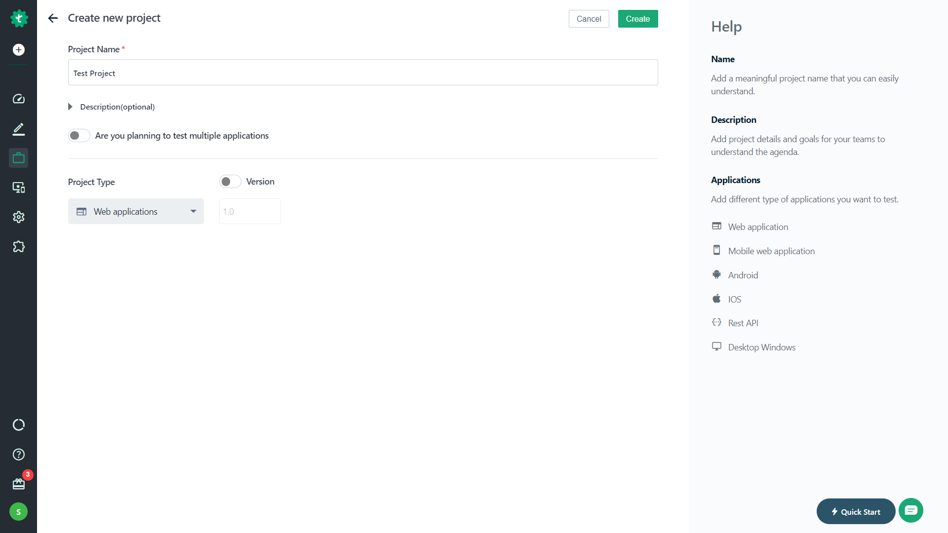 Create Project Form