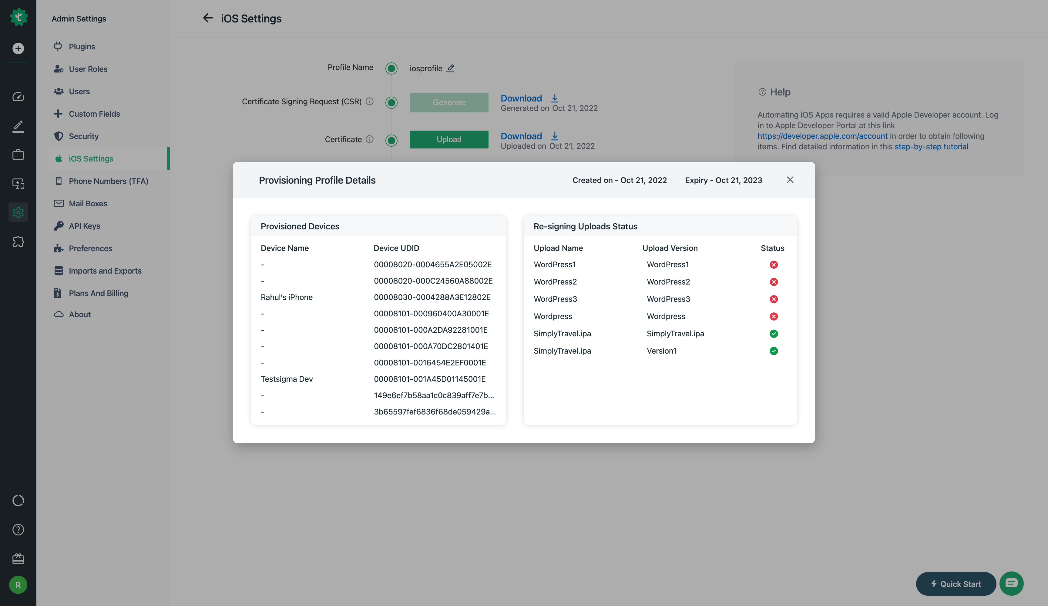Provisioning Profile Details