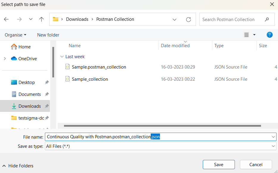 Save Collection in JSON format