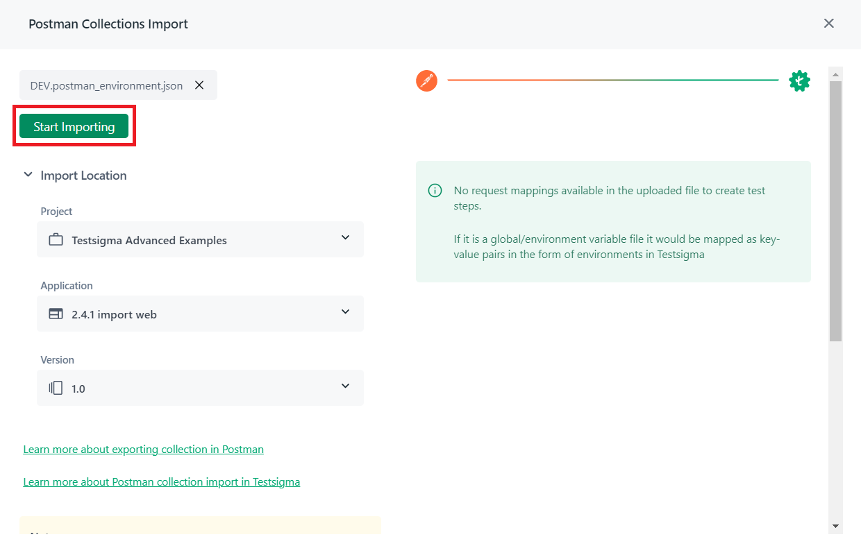Start Importing Environment File