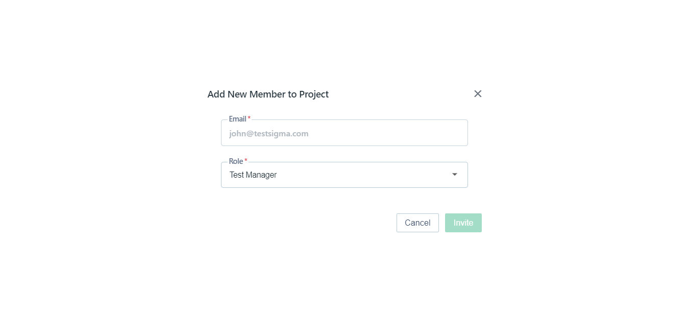 Add New Member to Project Form in Testsigma
