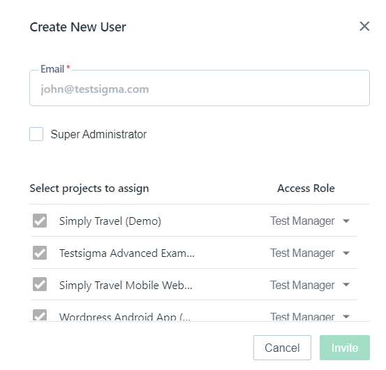 create new user form in Testsigma