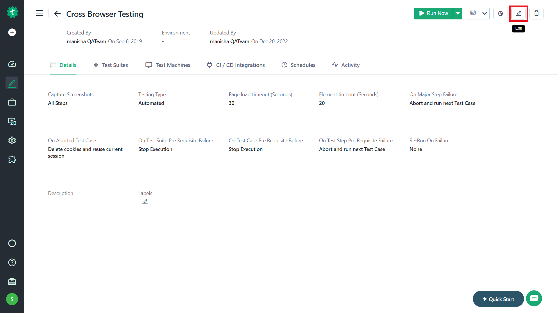 edit in test plan homepage