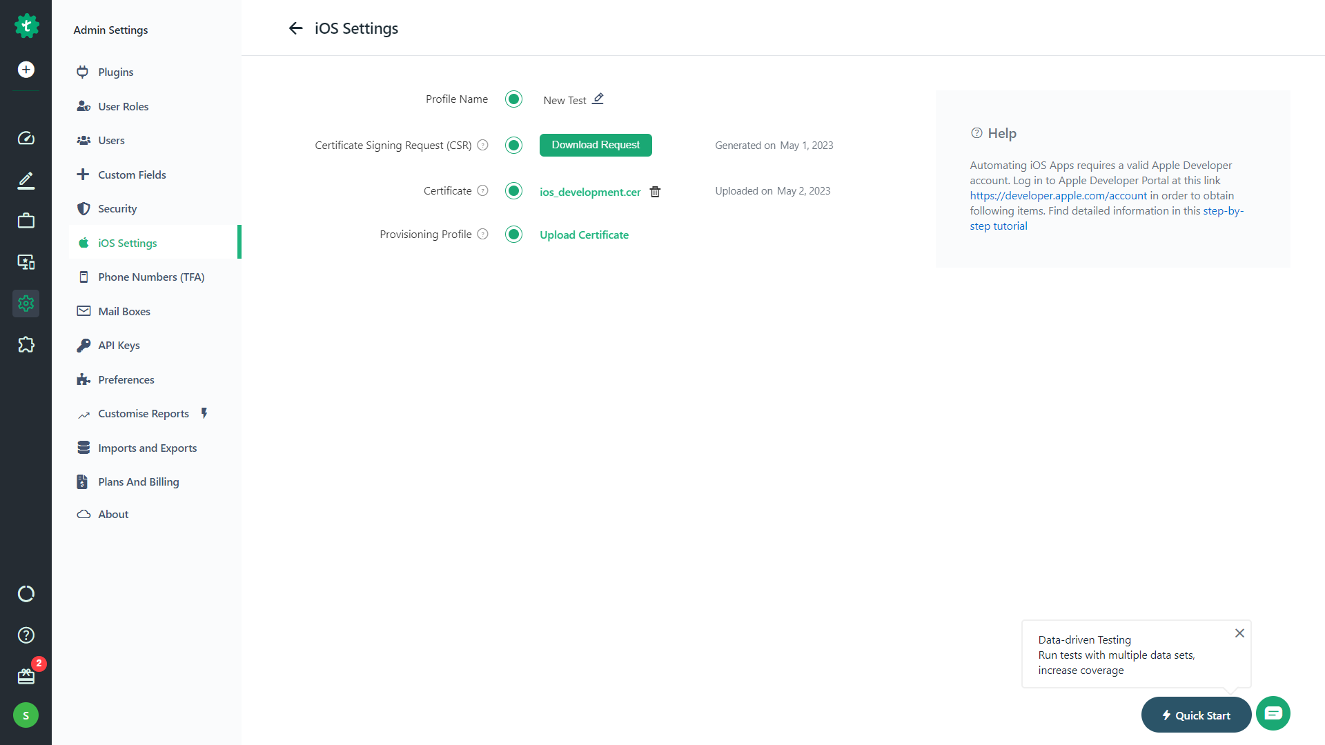Upload CSR file in Testsigma