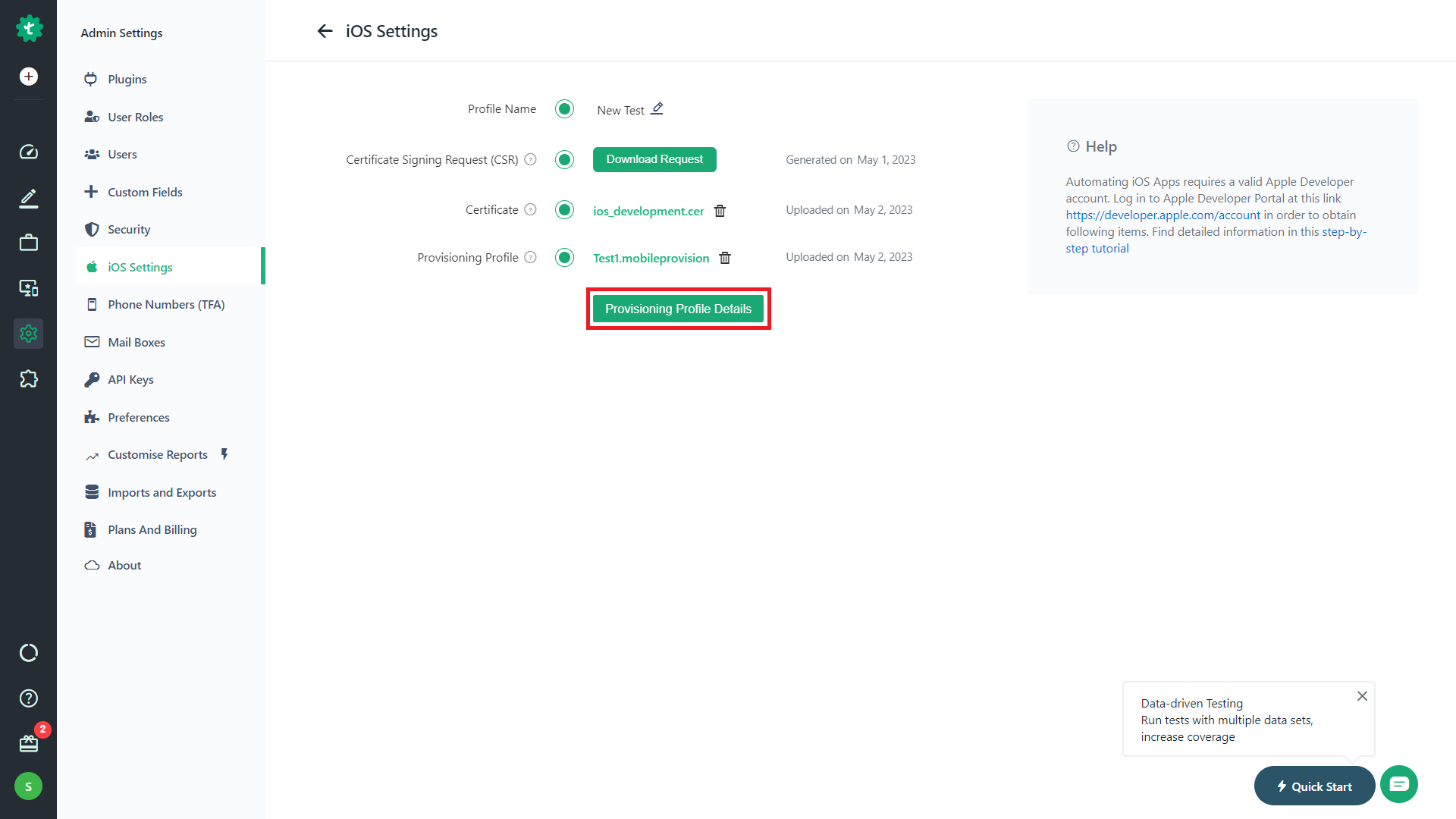 Upload Provisioning Profile