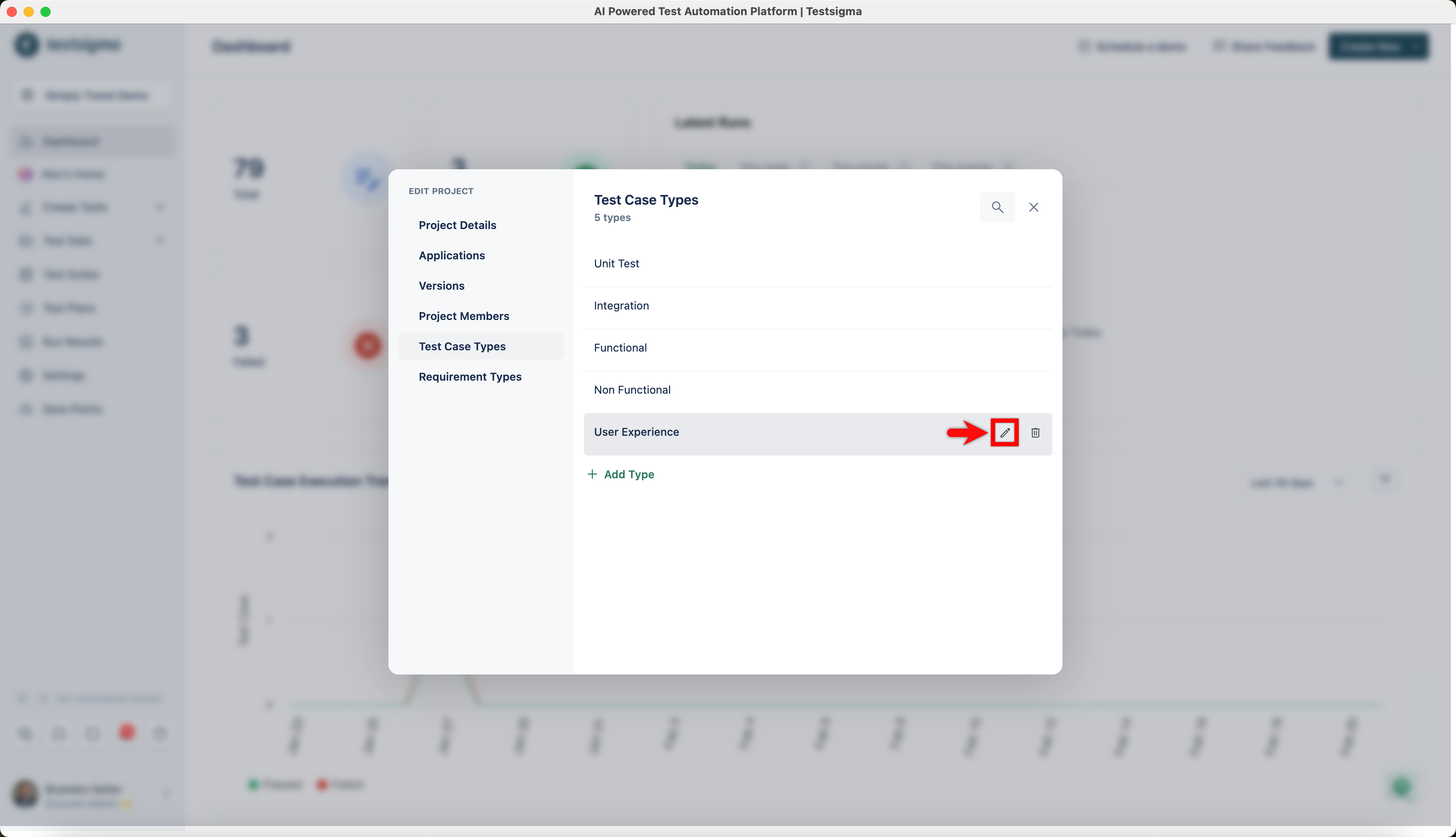 Edit a test case type 1