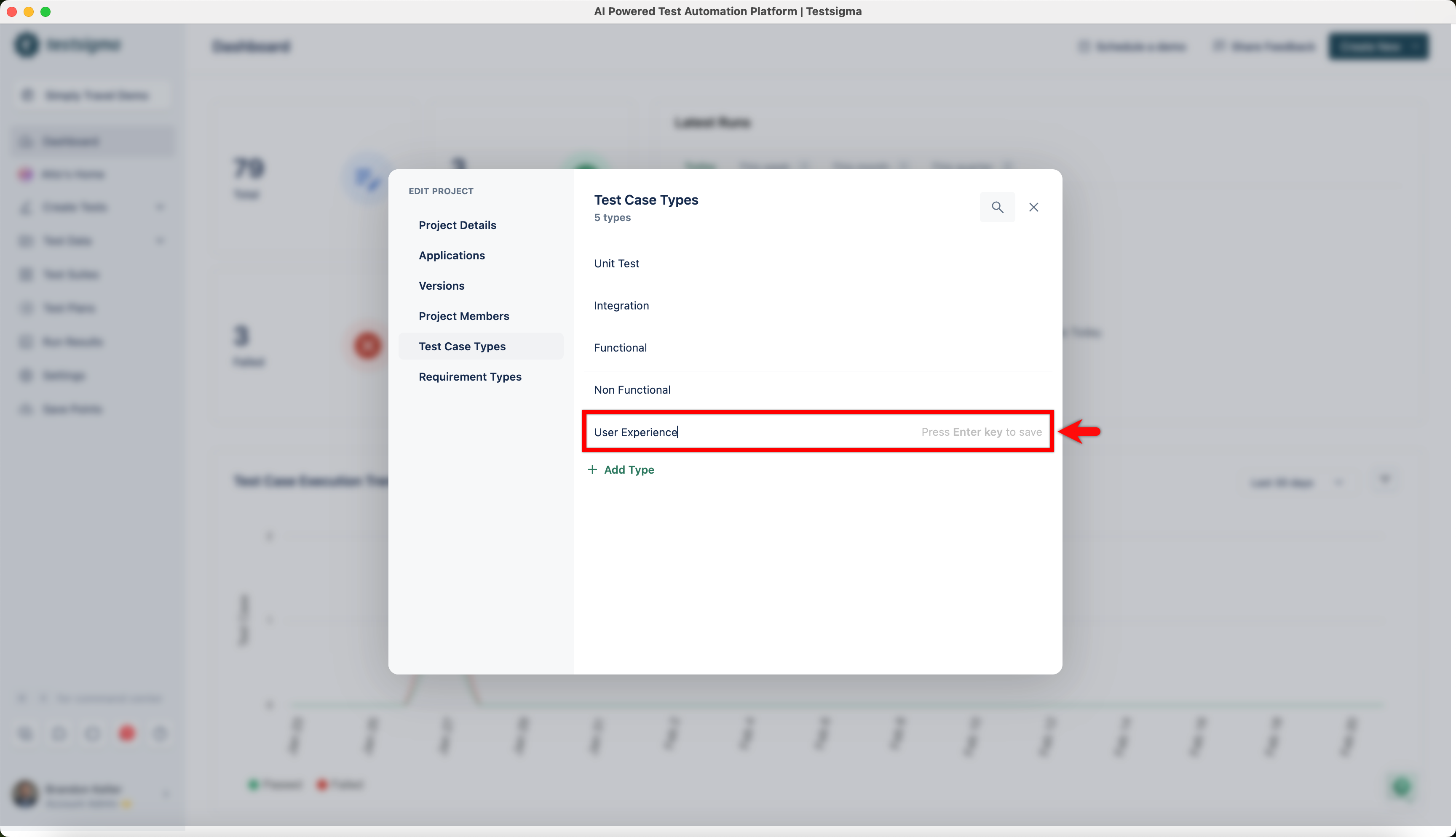Edit a test case type 2