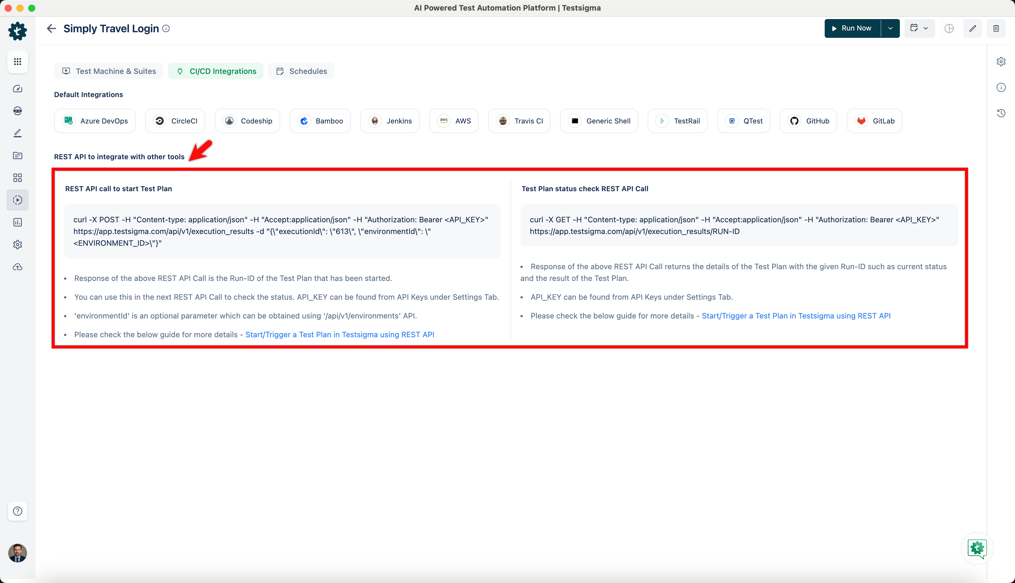 Test Plan detains inside the CICD tab of a test plan
