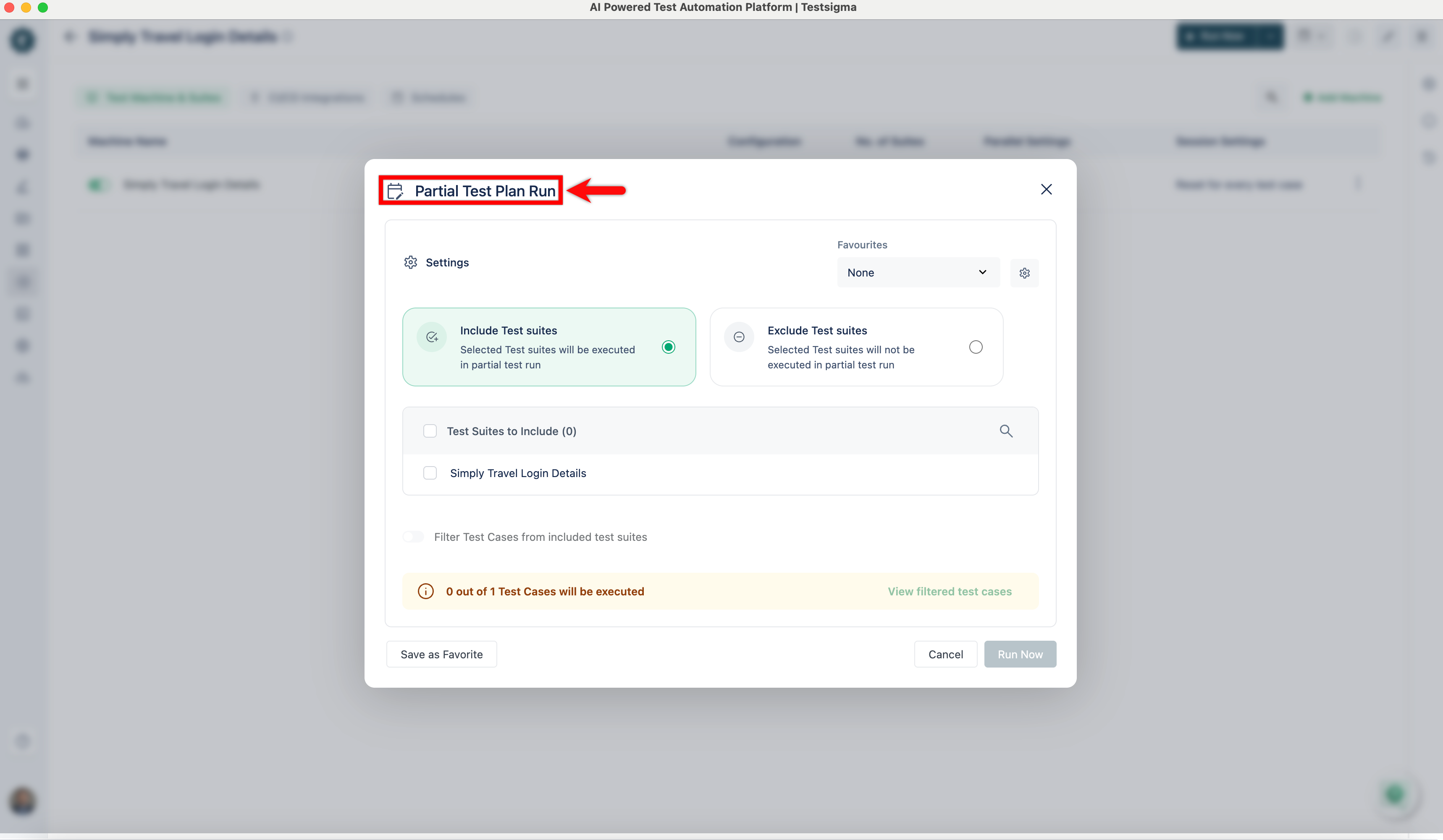 Partial test run overlay