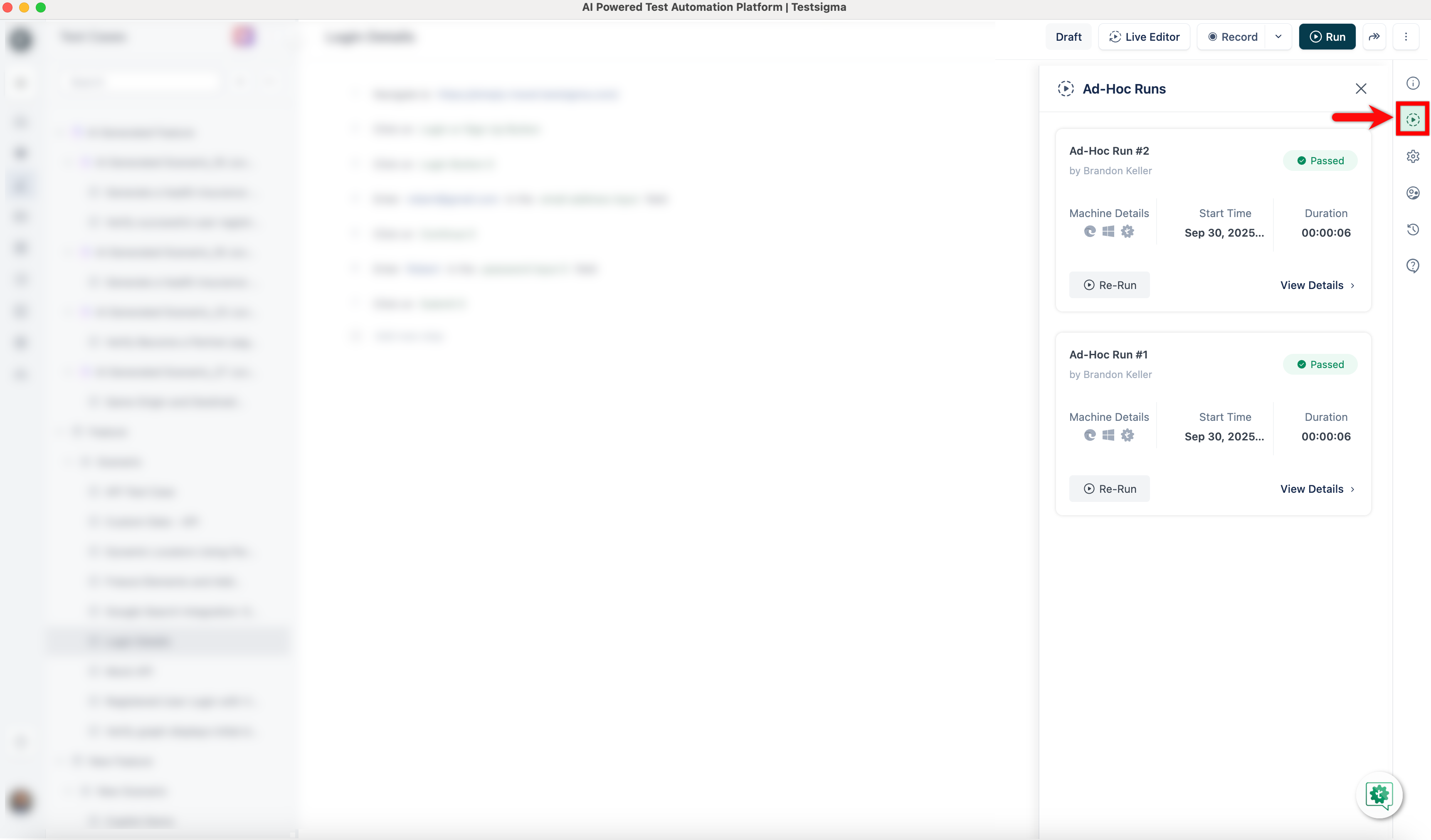 View History of Ad-Hoc Run