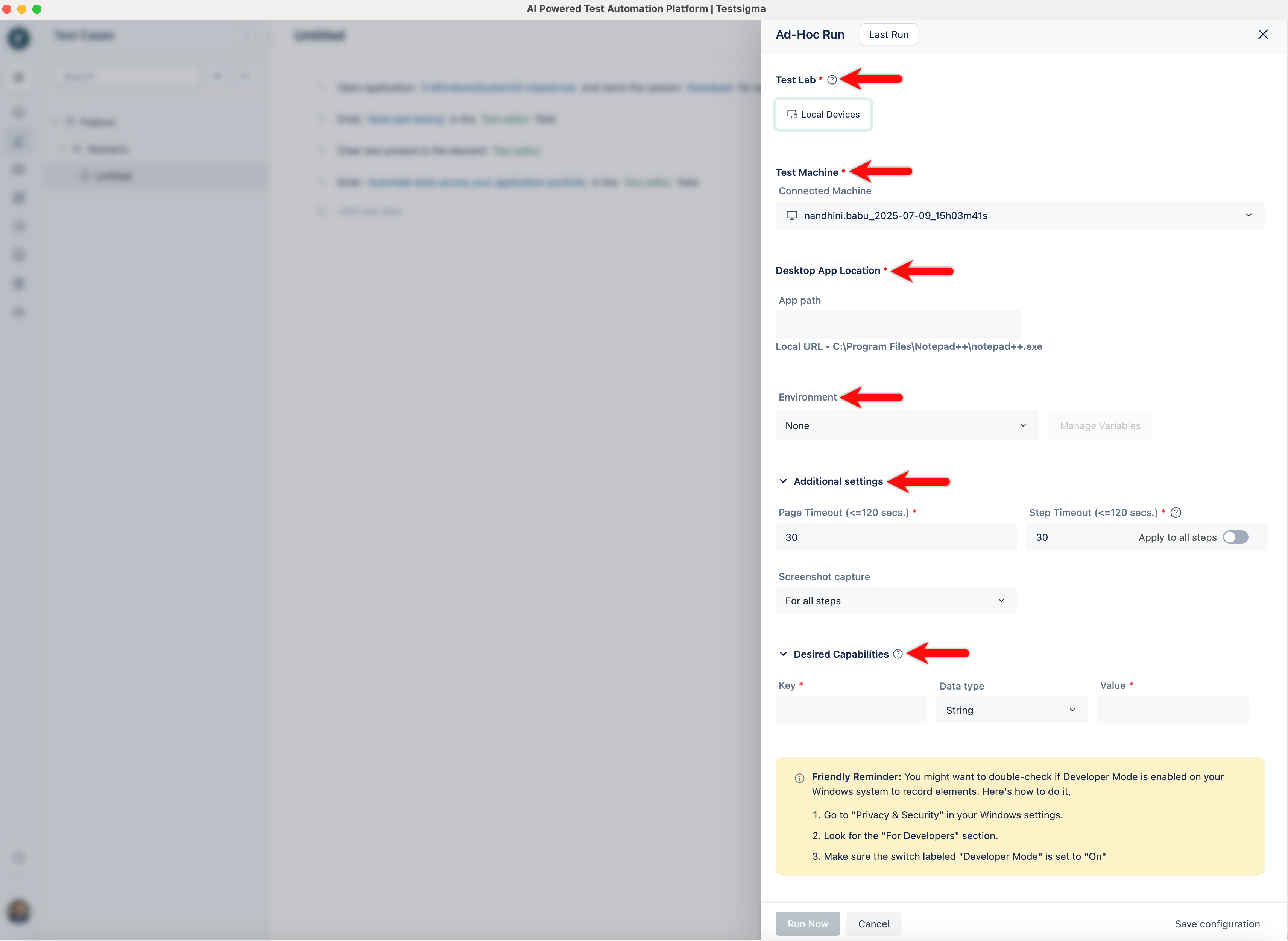 Ad-hoc screen for Desktop Windows