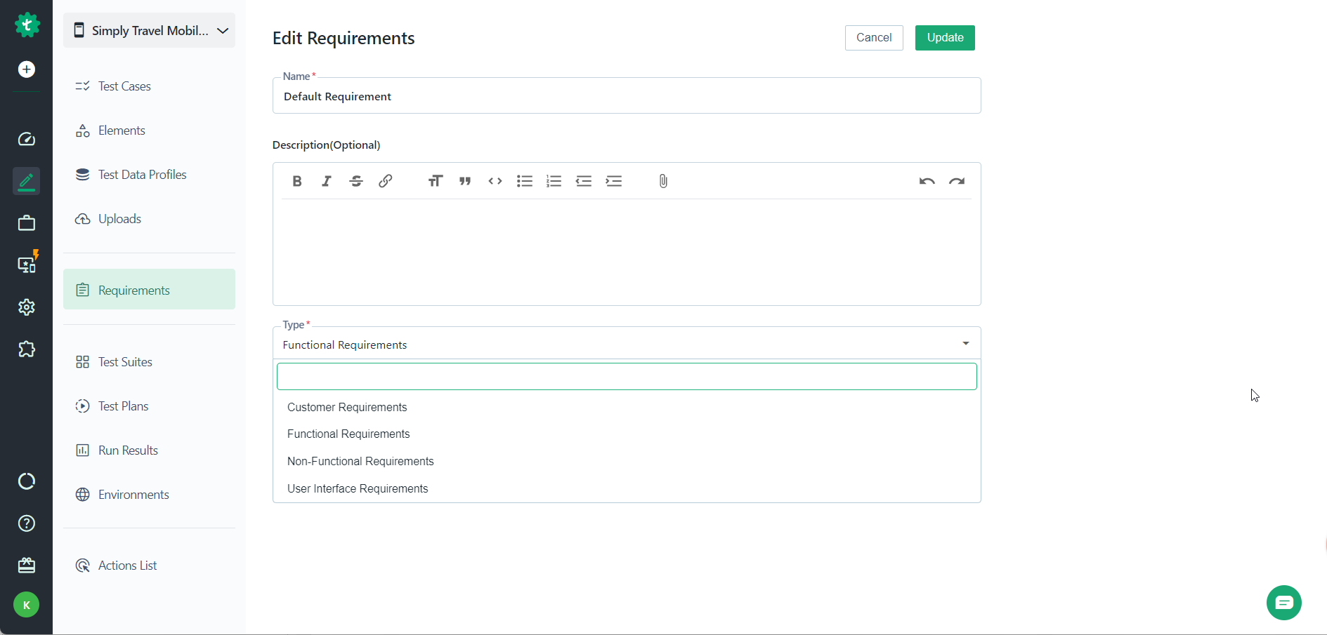 edit requirements page