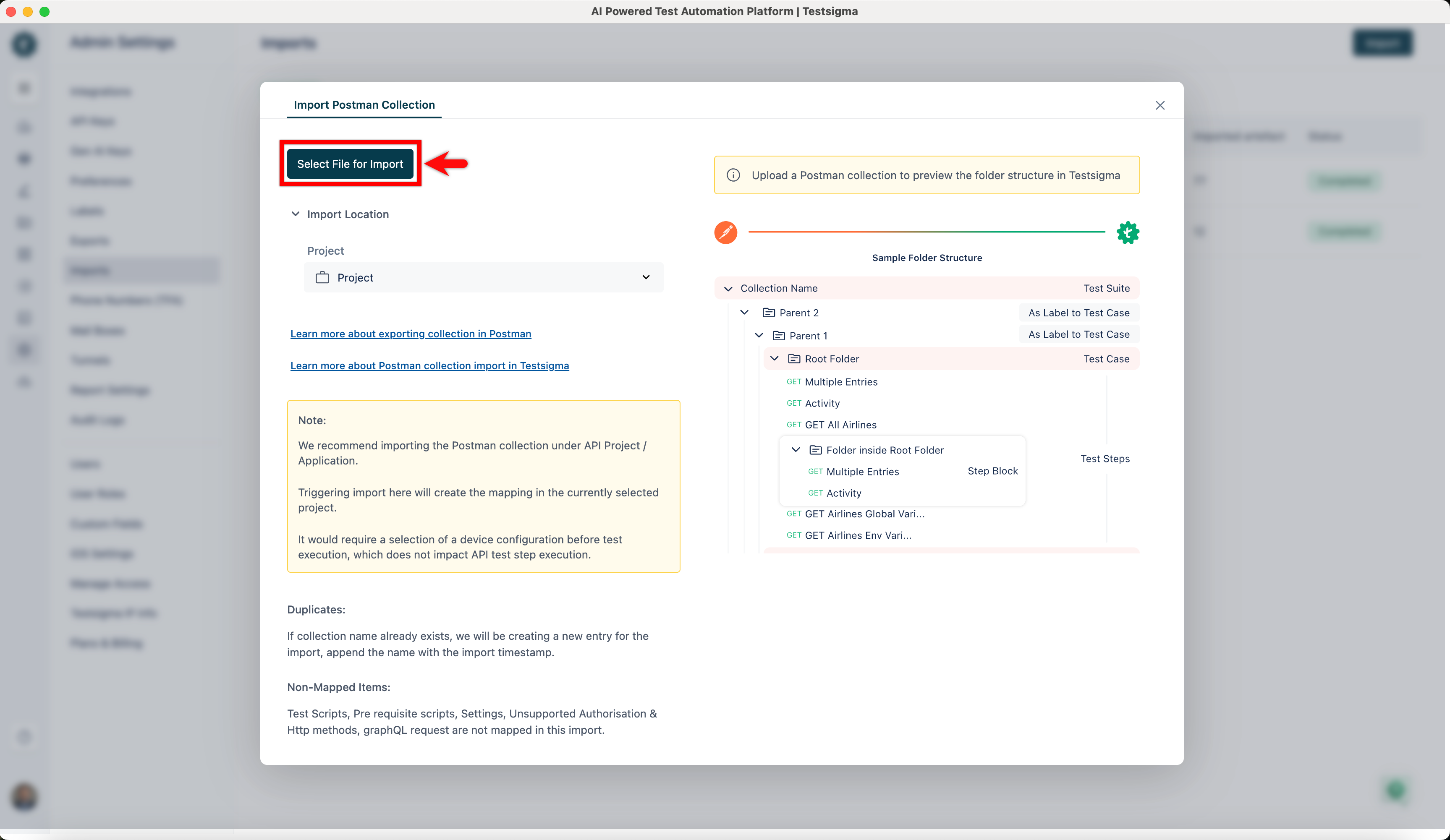Select File to Import