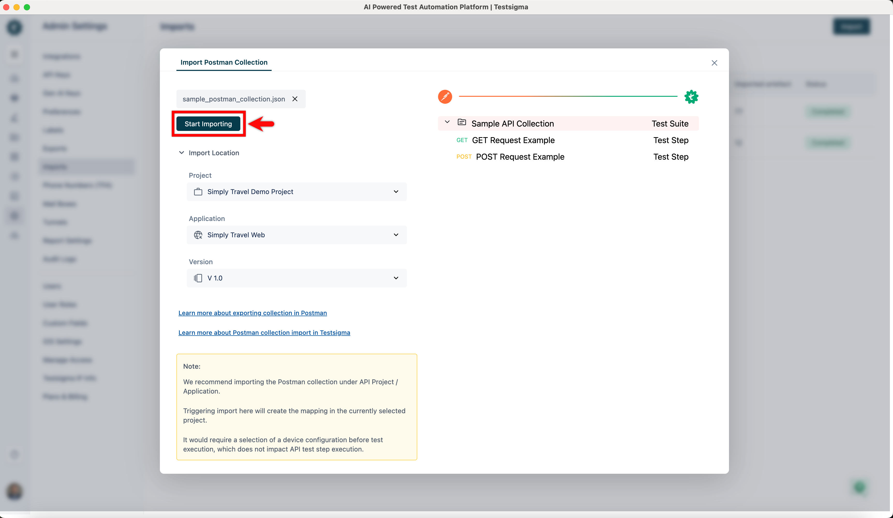Start Importing Collections file