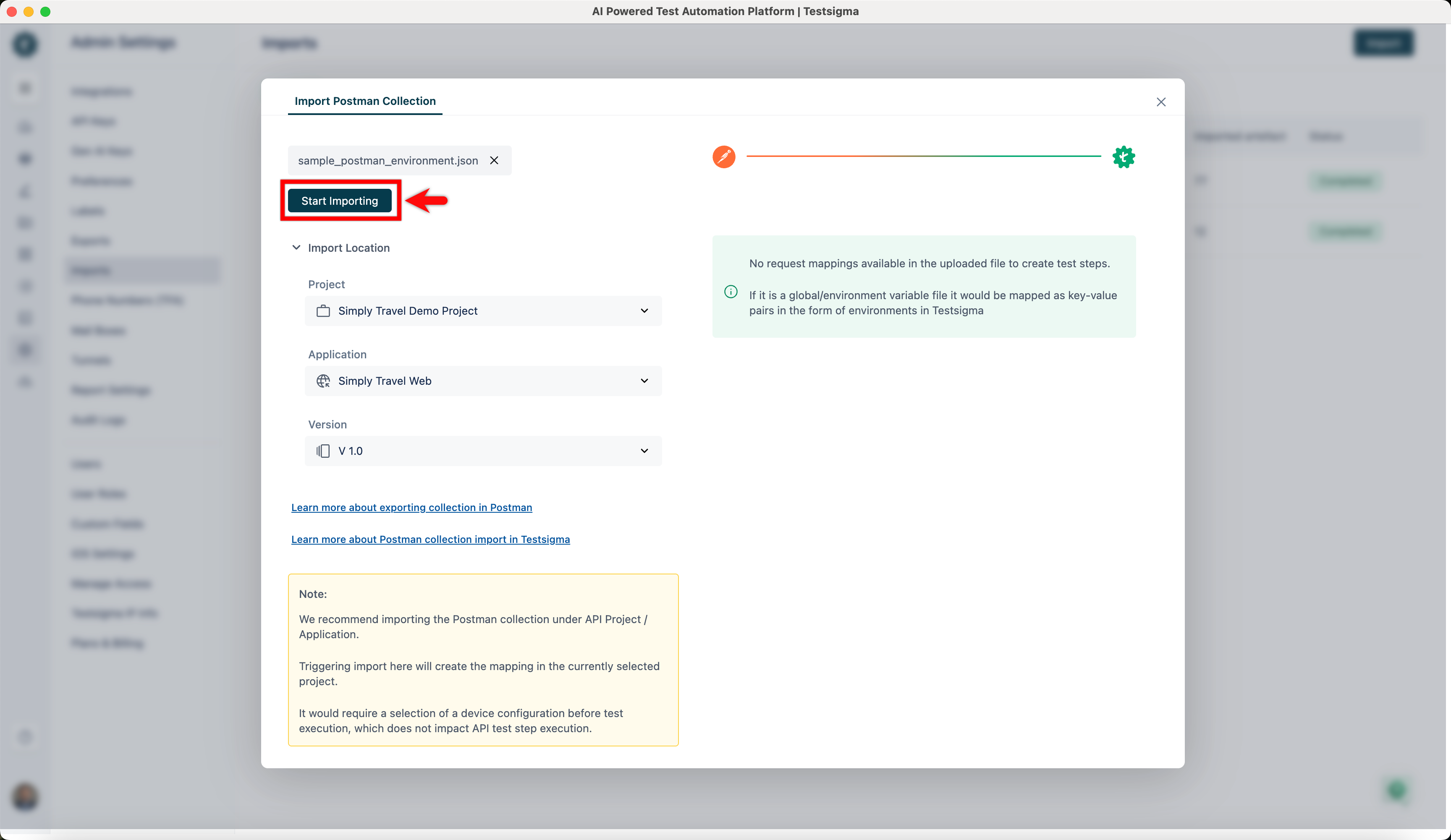 Start Importing Environment File