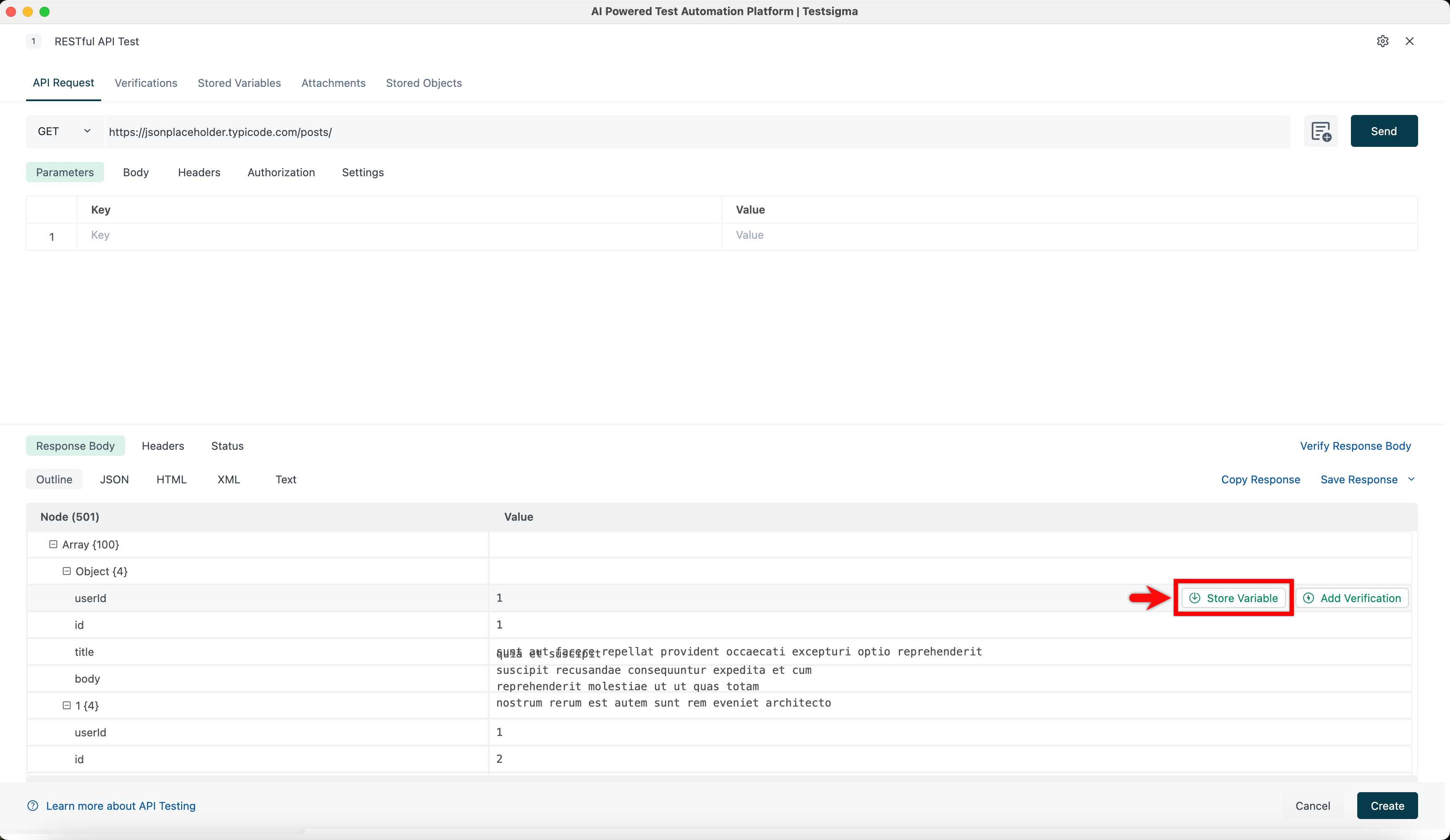 store response body in tab
