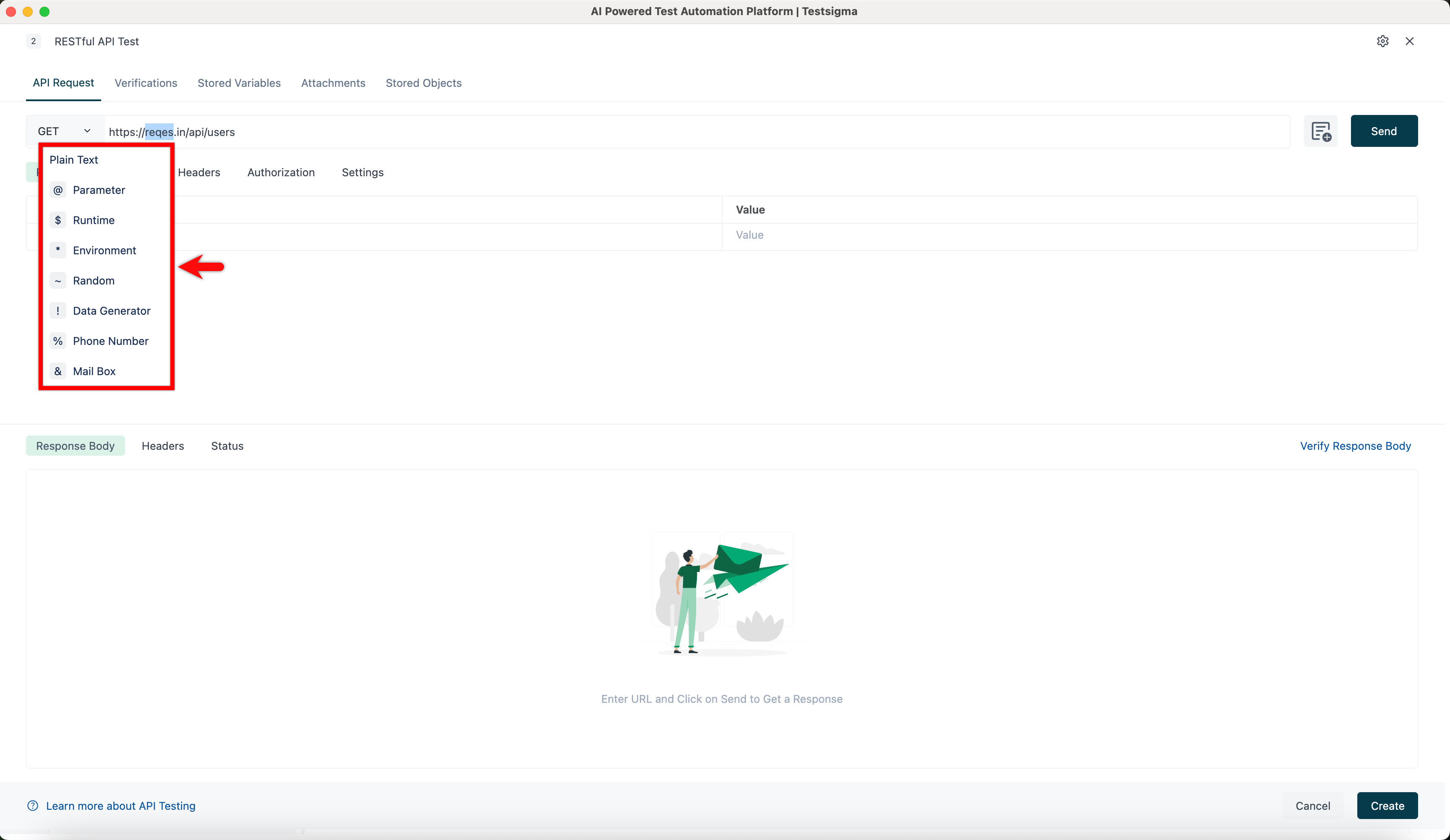 insert test data in url