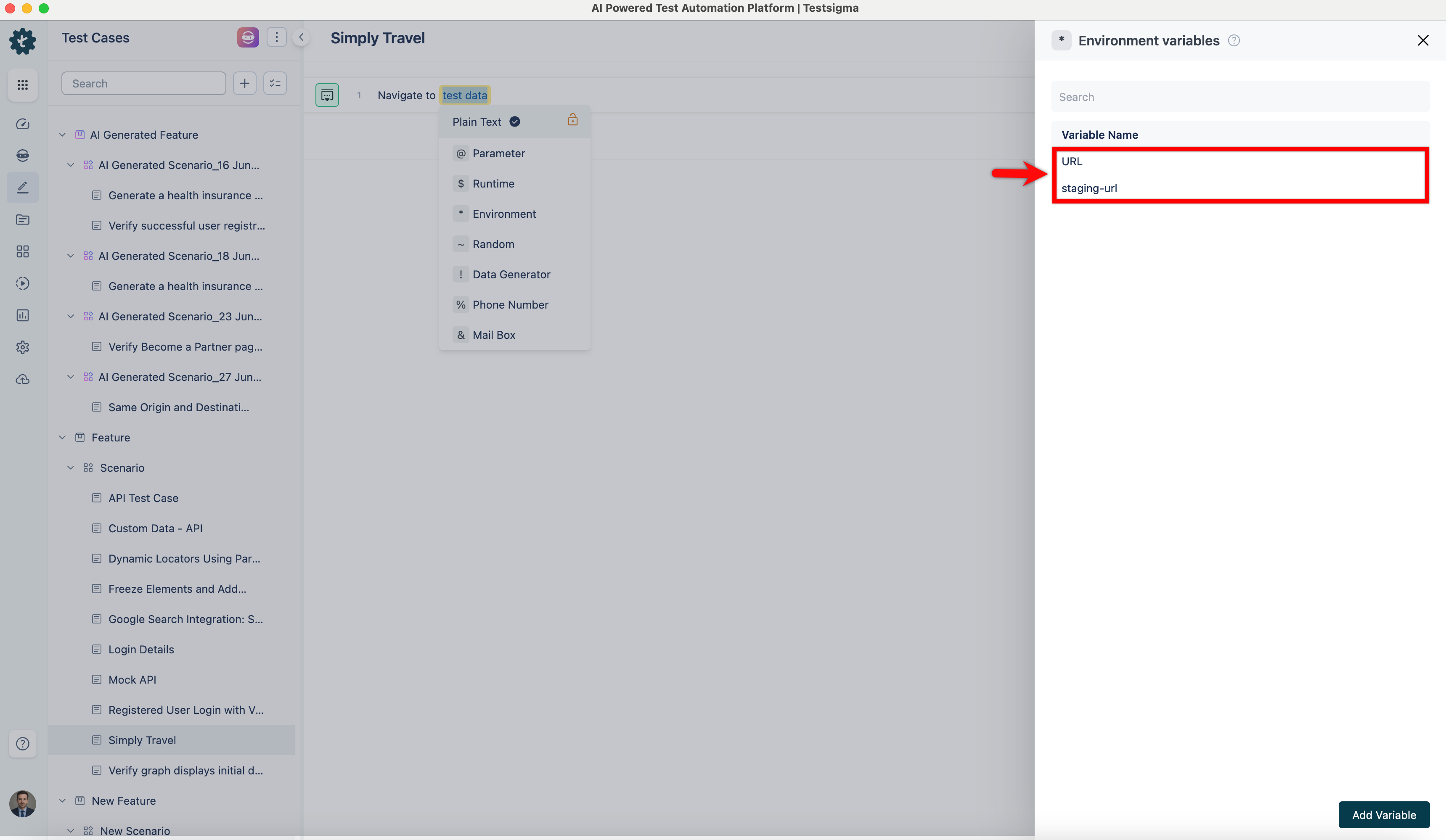 Environment in Test Step