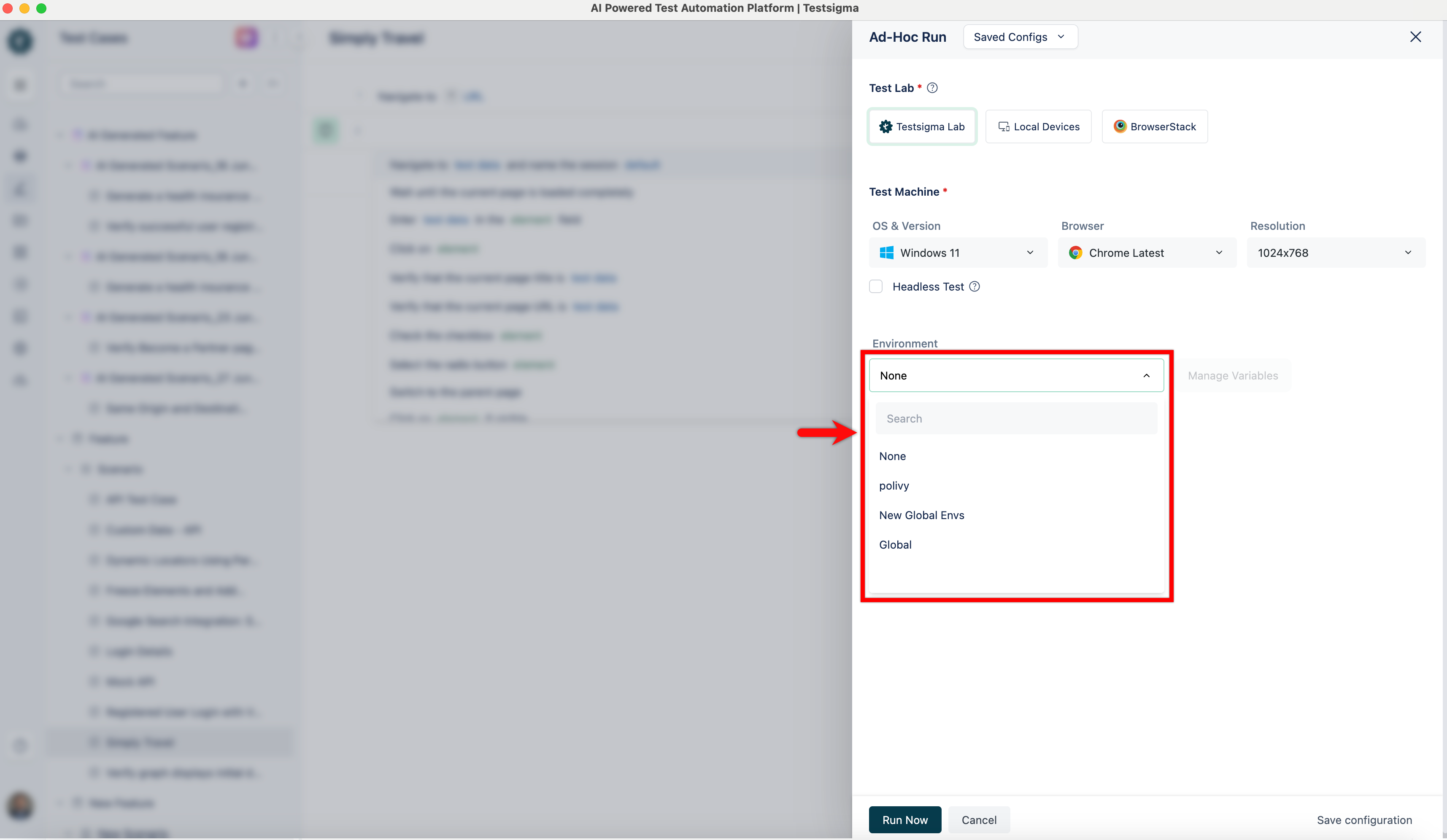 Environment in Ad-hoc Run