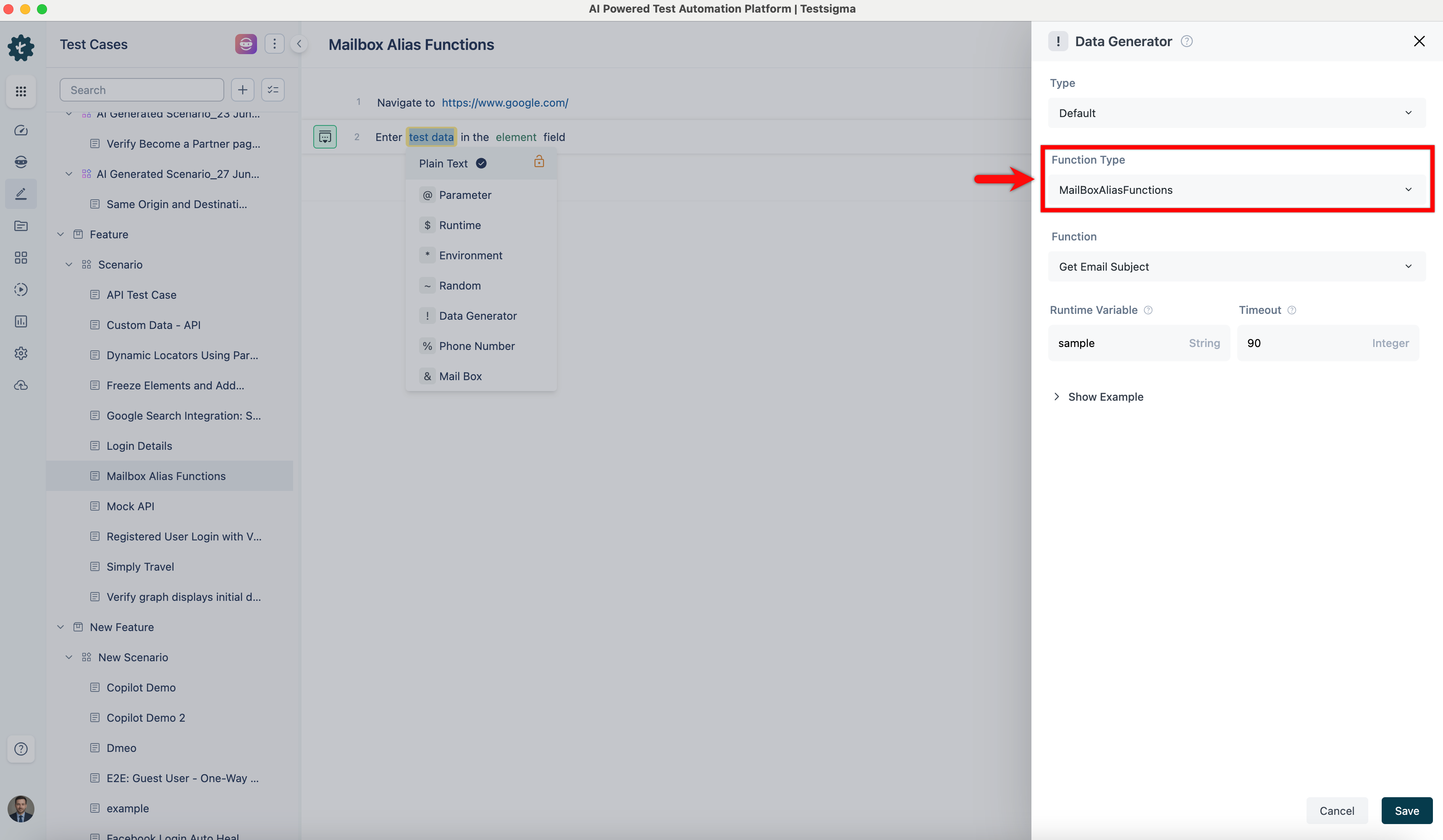 select mailboxaliasfunctions function type from data generators