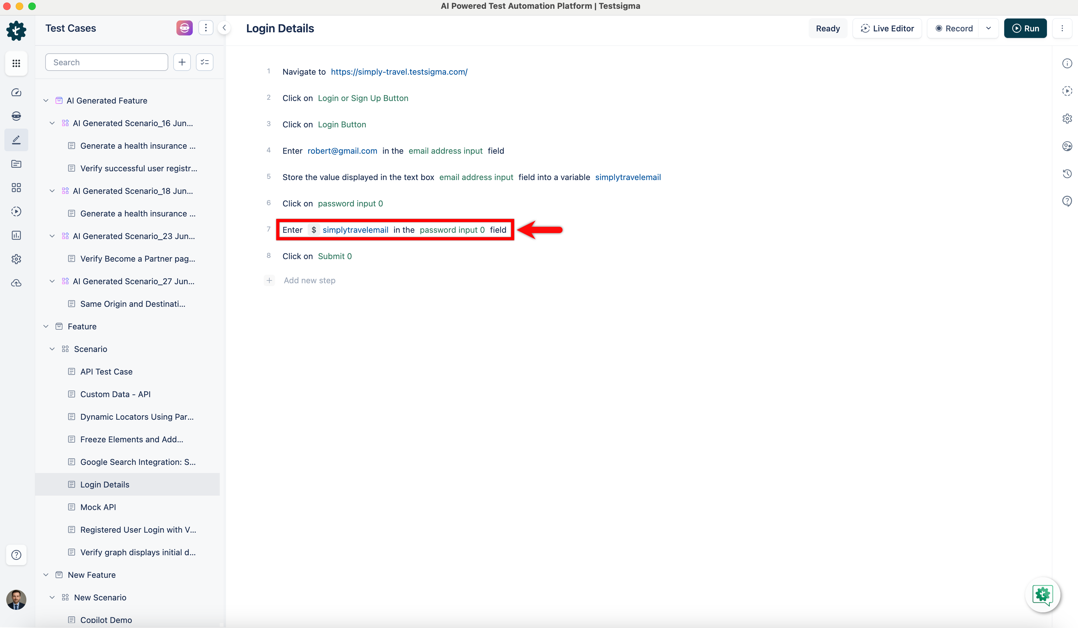 Use Runtime Variable in Test Step