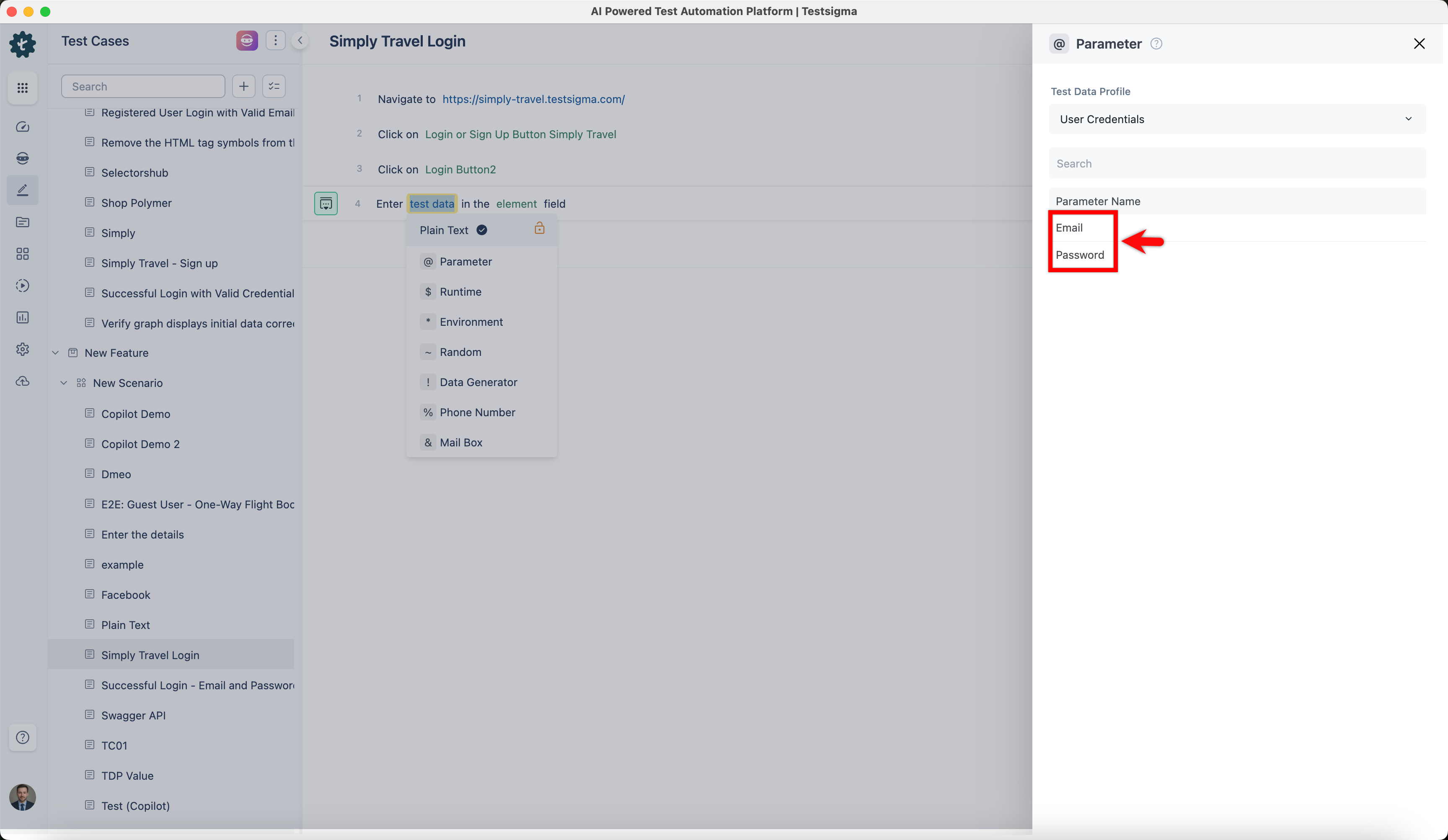 select parameter from overlay