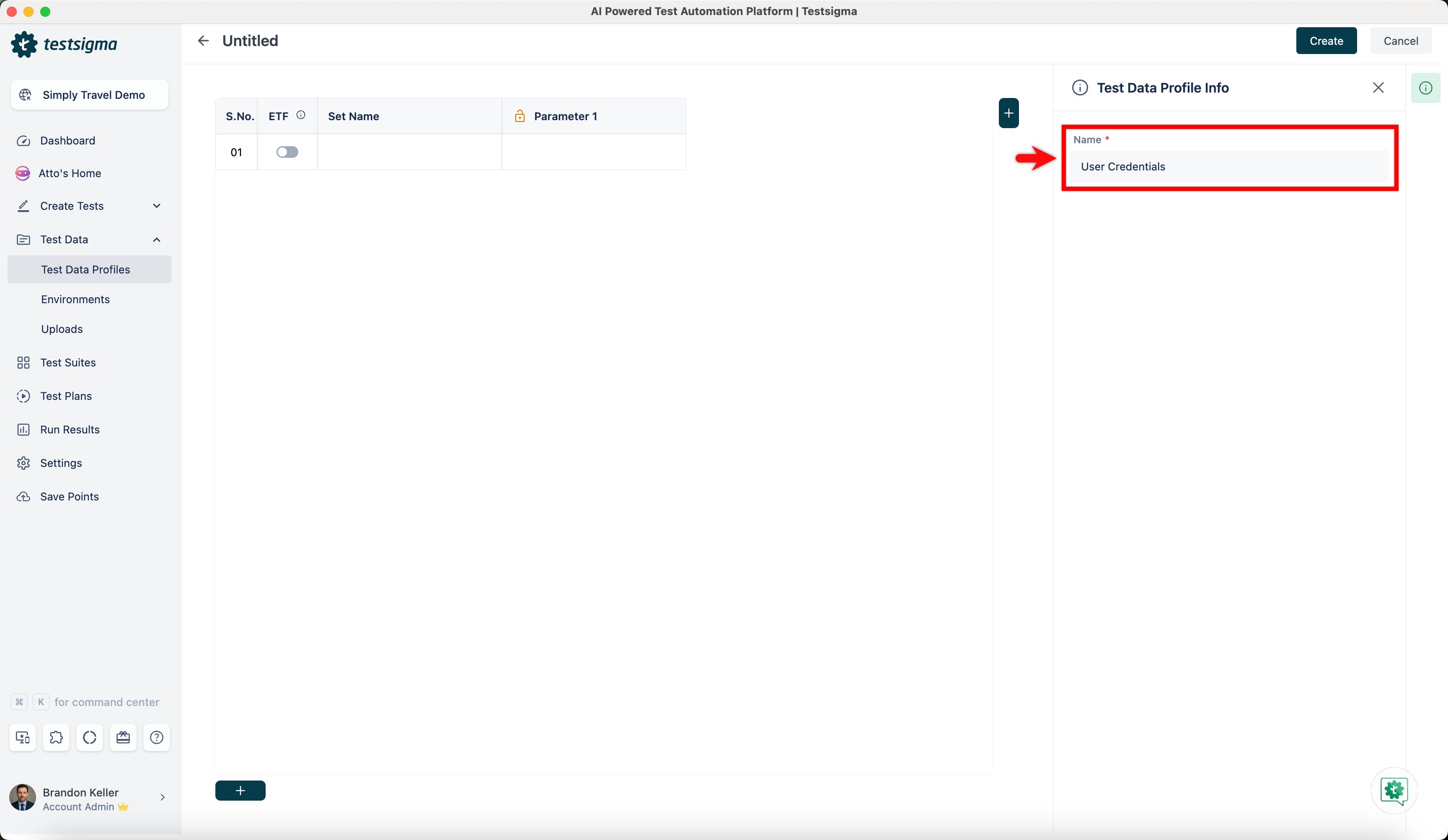 enter title for test data profile