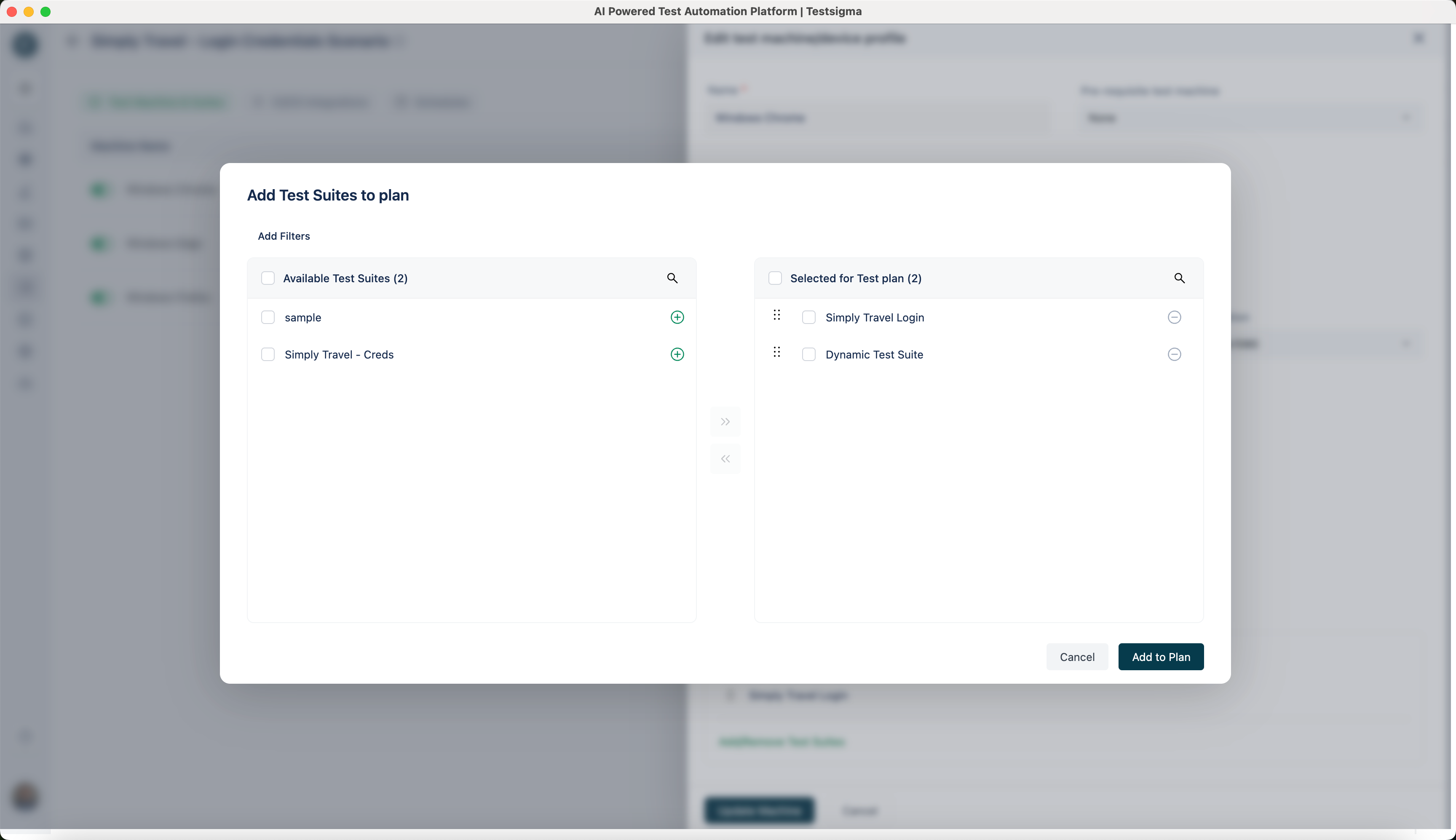 Add test suites to plan