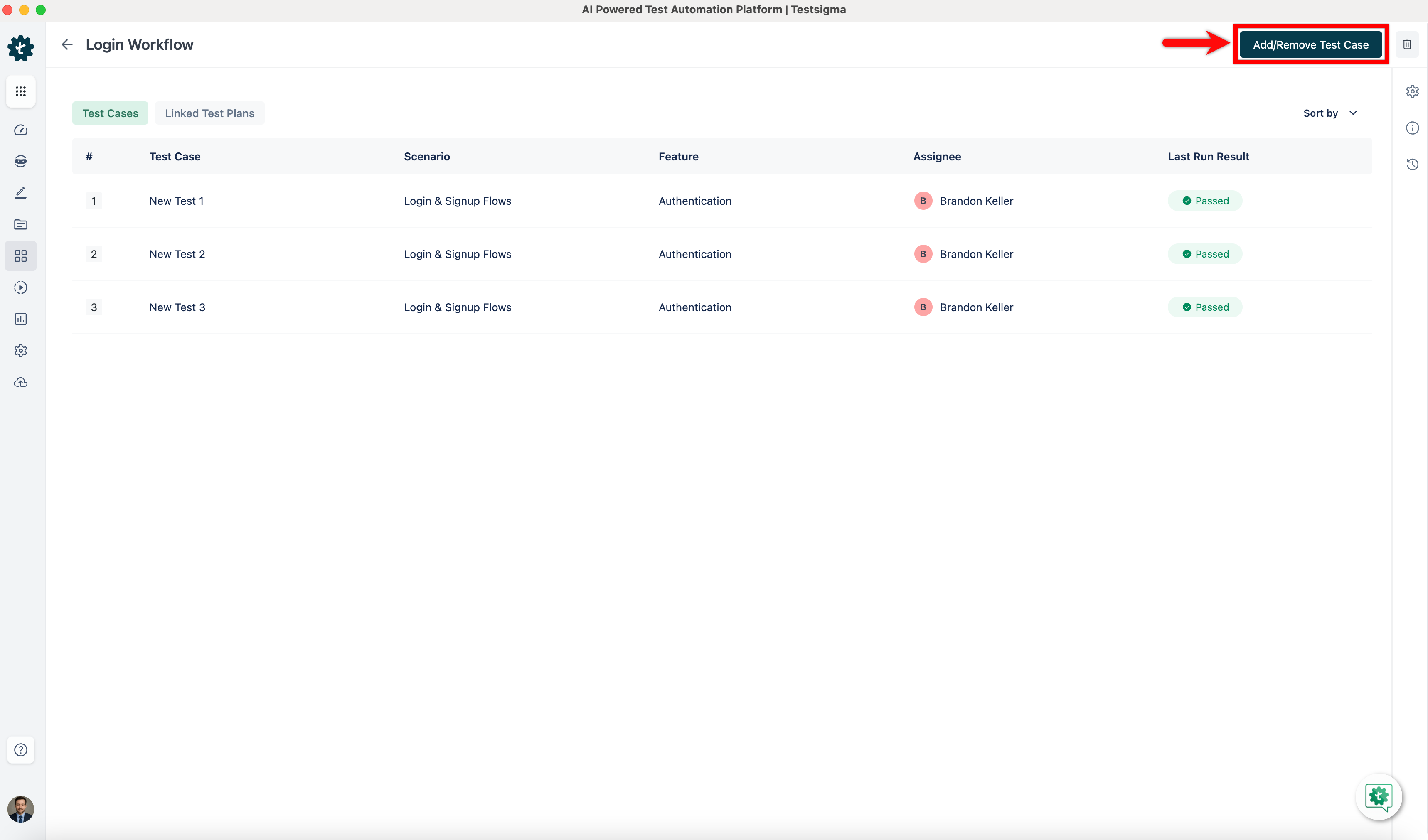 Add/Remove Test Case