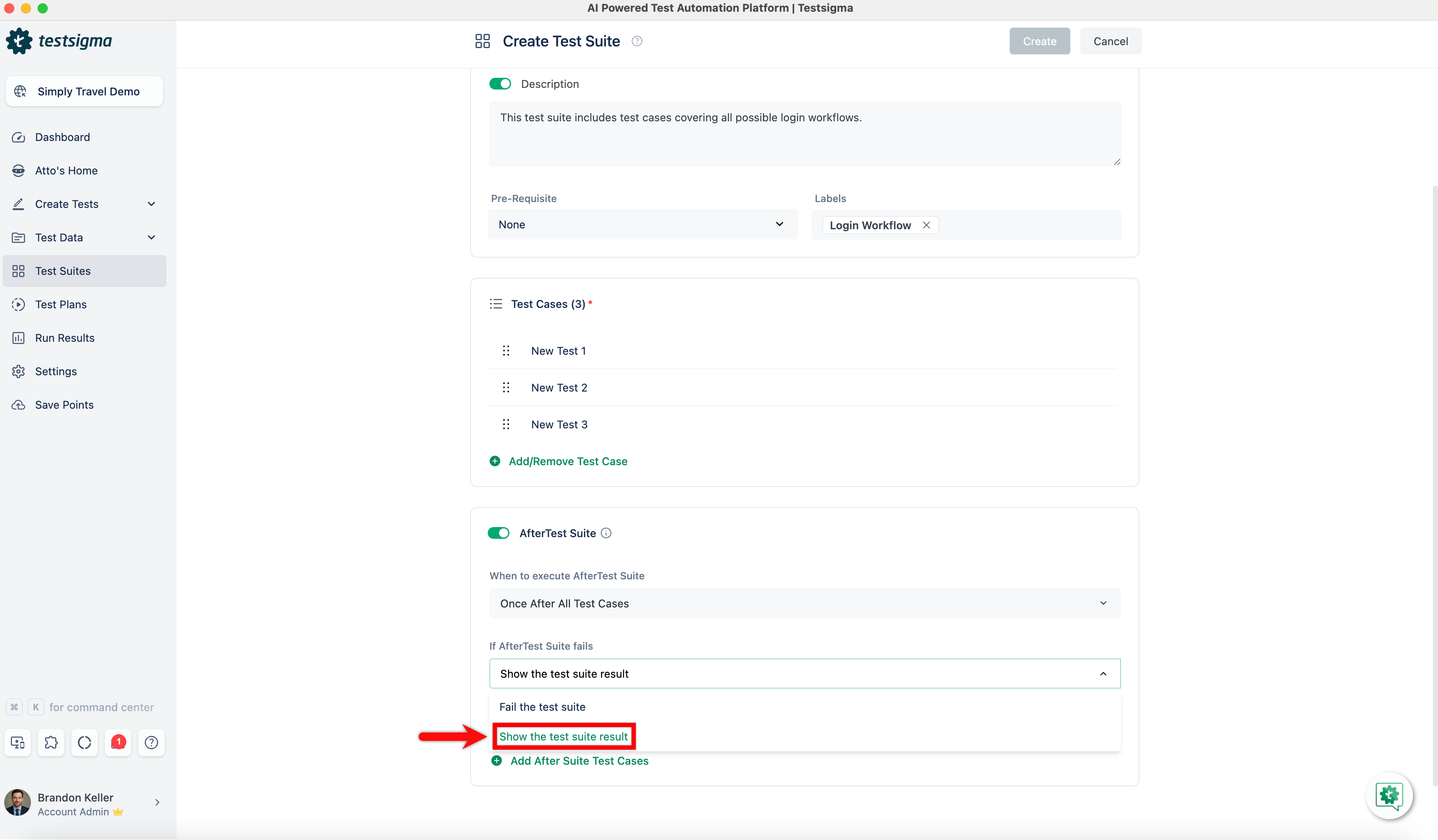 Show the test suite result