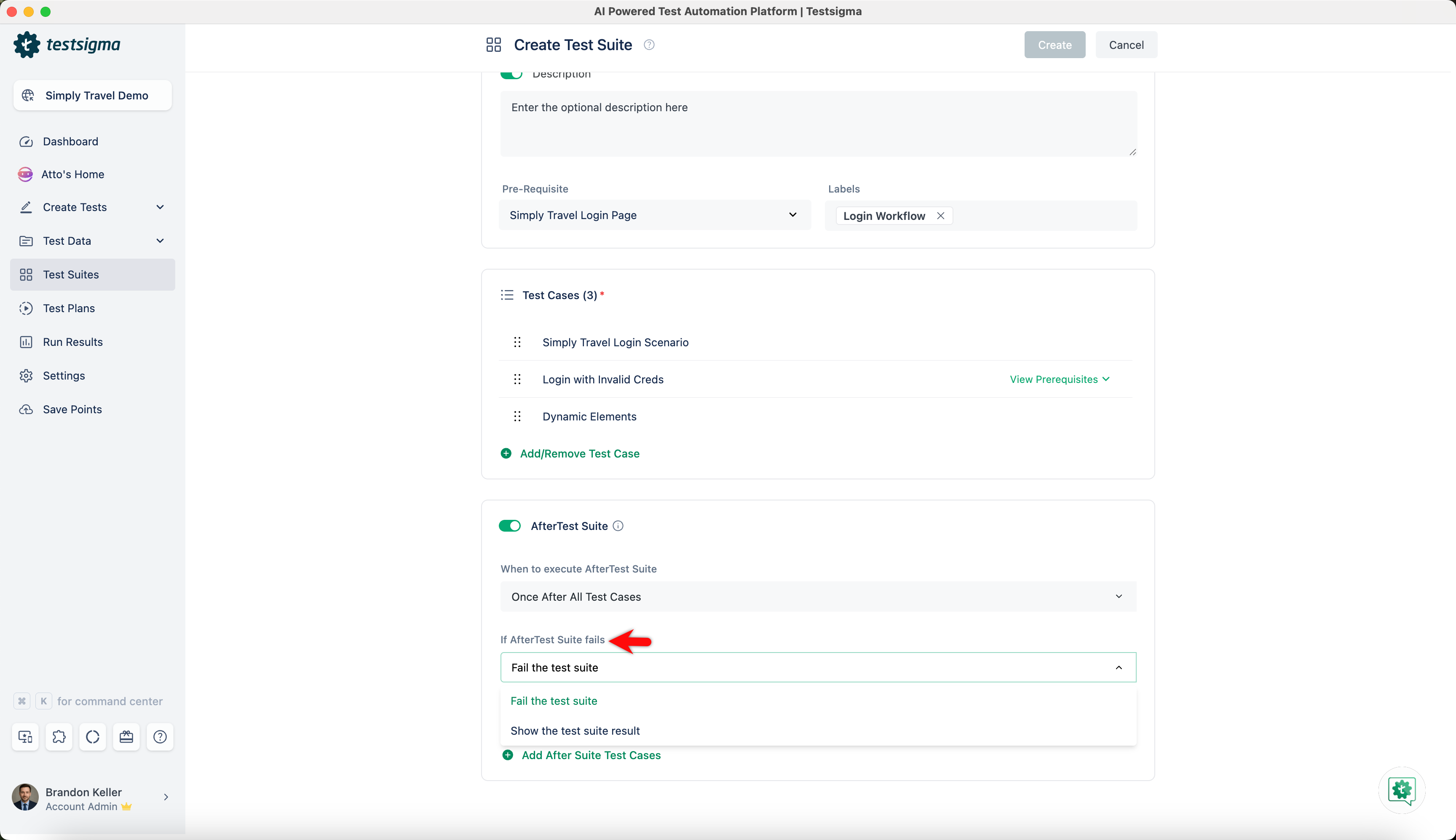 if after test suite fails