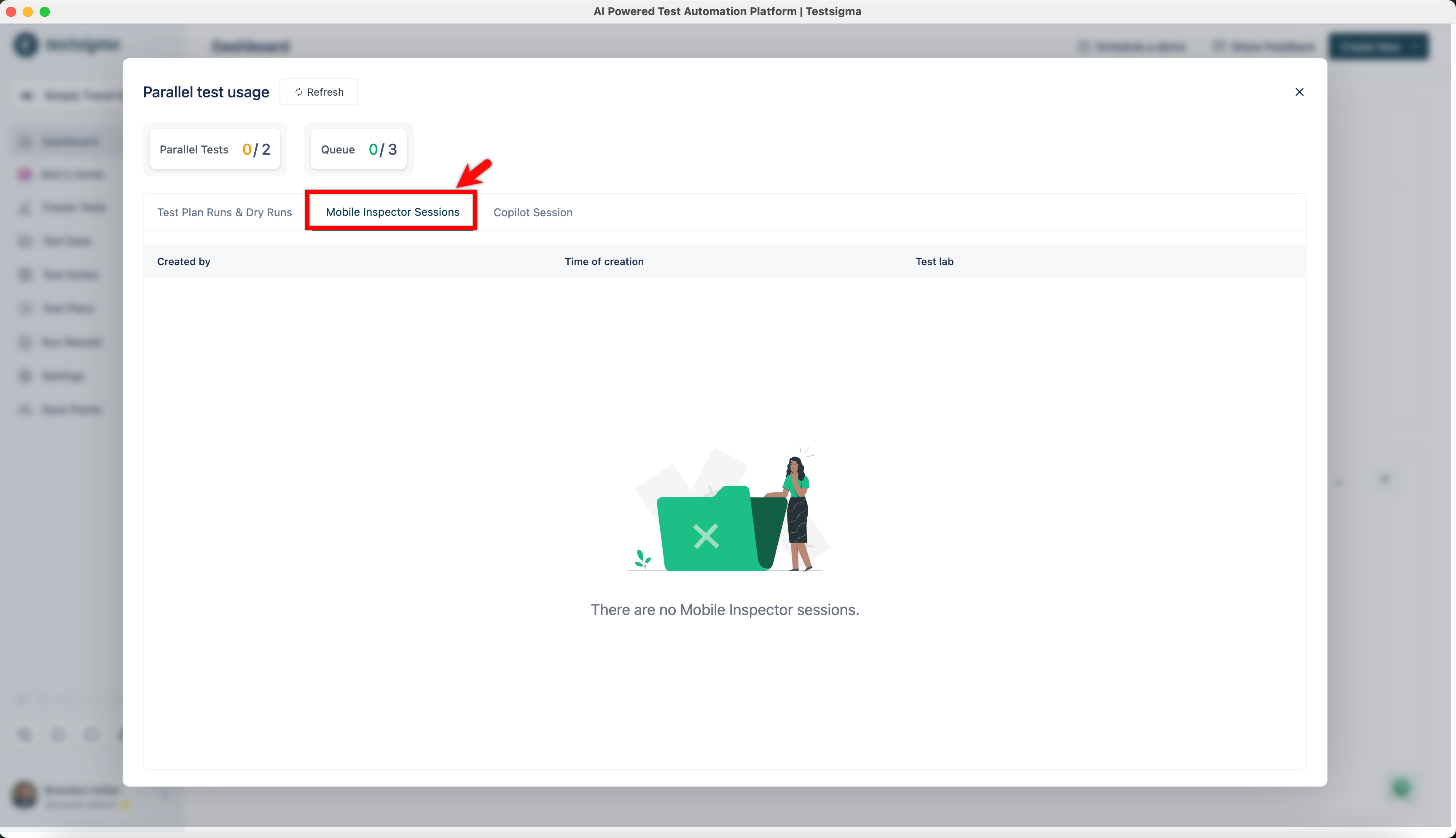 mobile inspector sessions