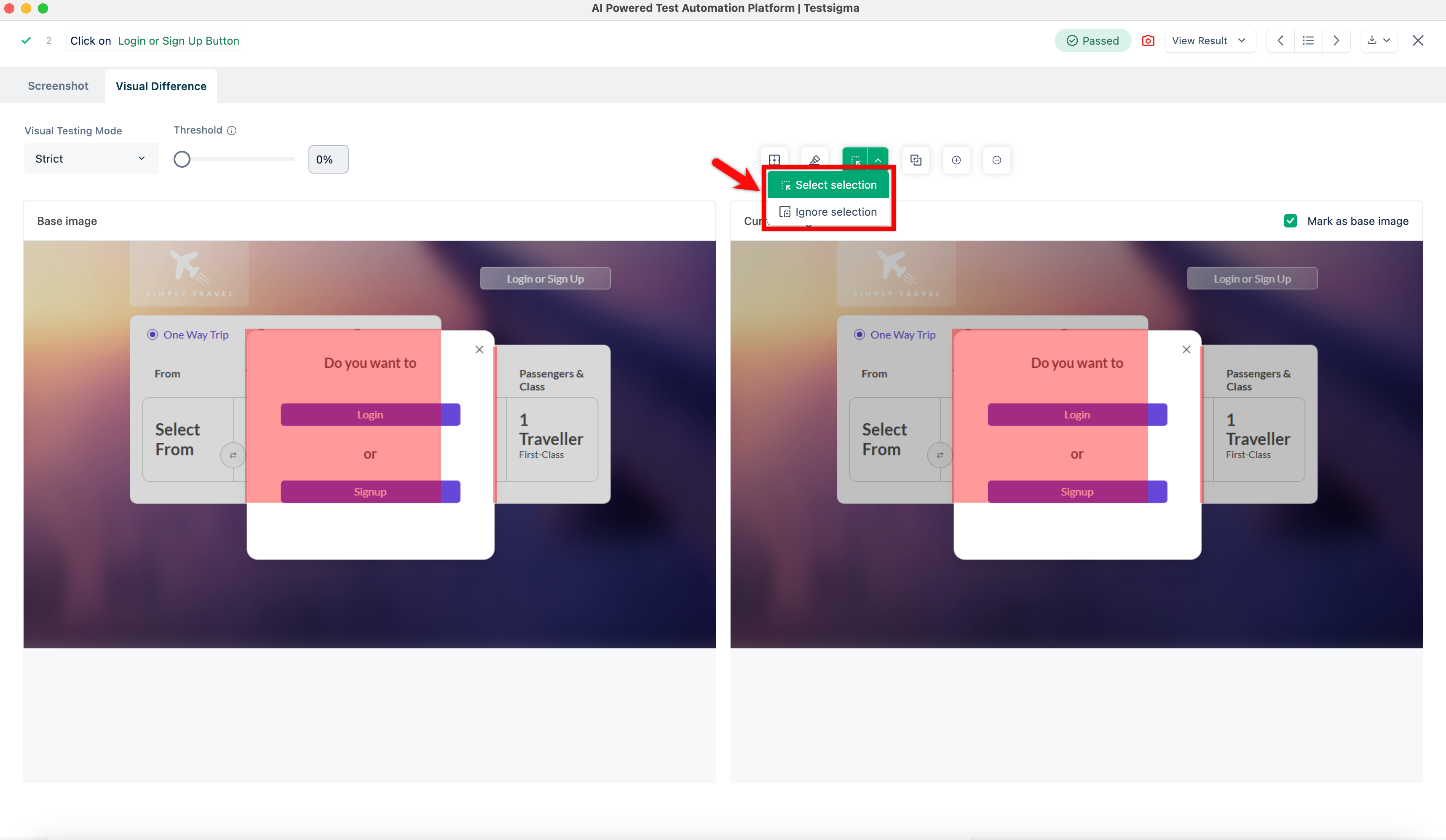 Select region to ignore from visual comparison