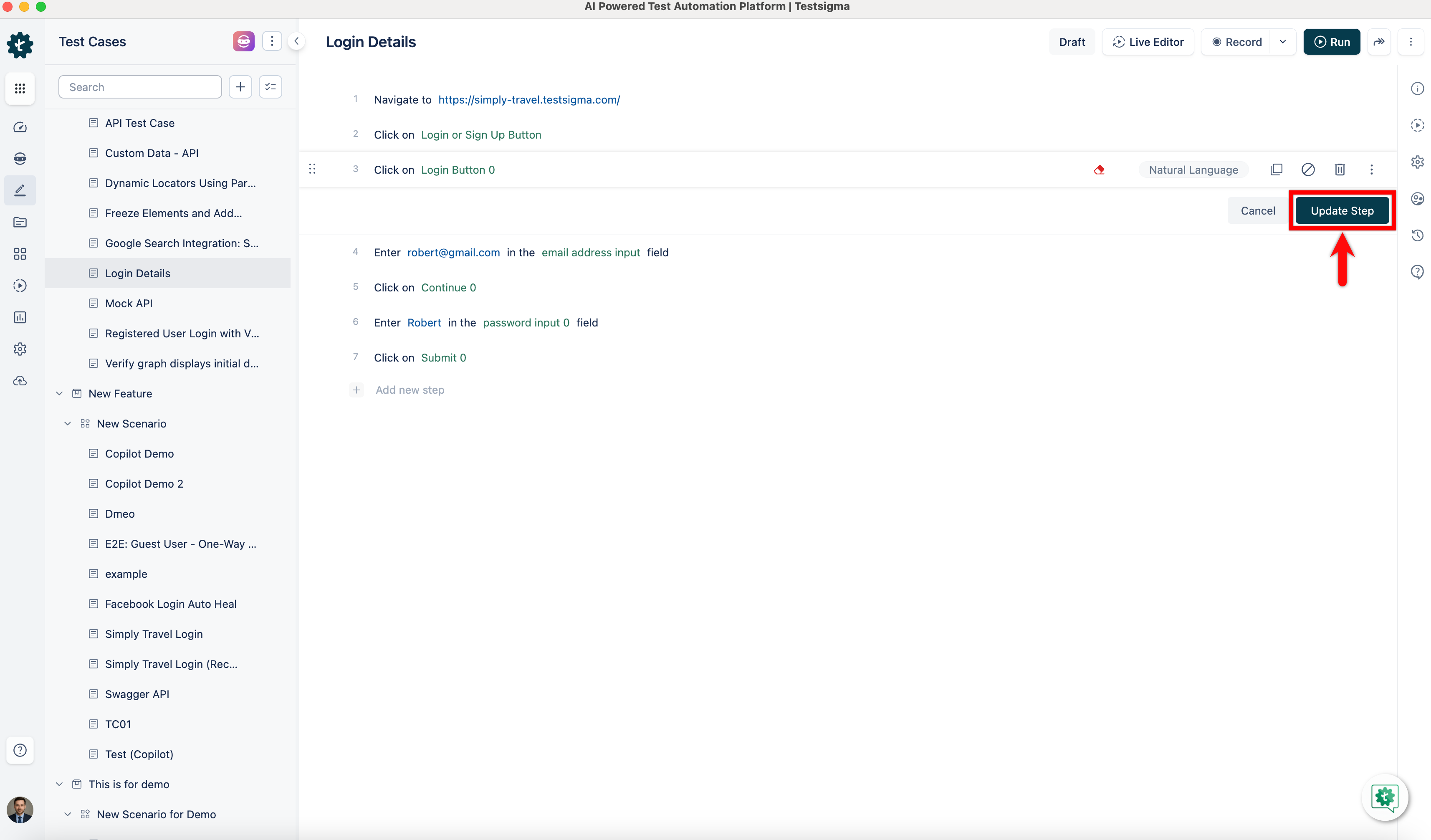 Enable Visual Testing in Test Step