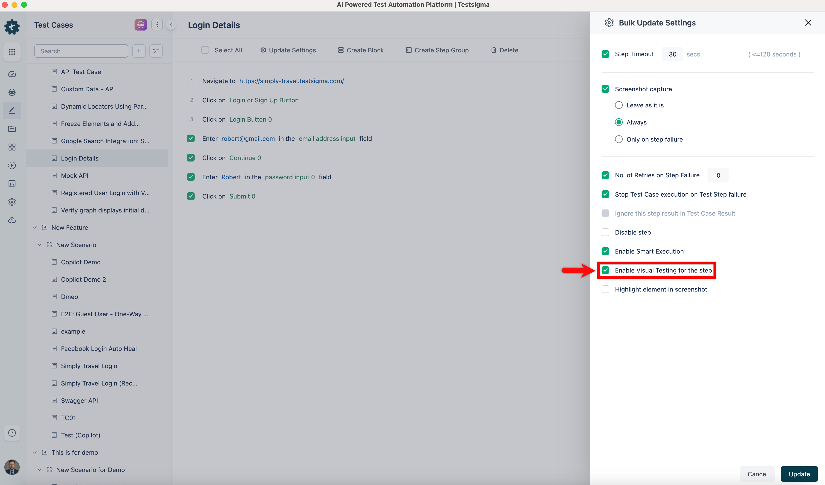 Enable Visual Testing