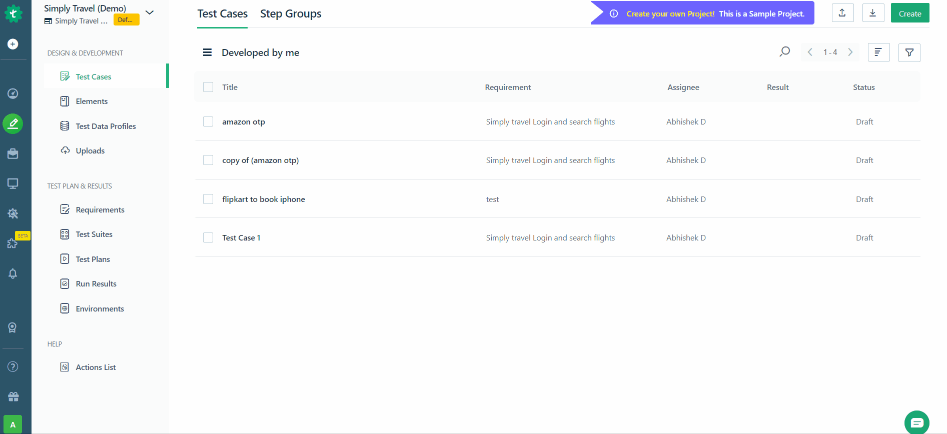 Run results page in Testsigma