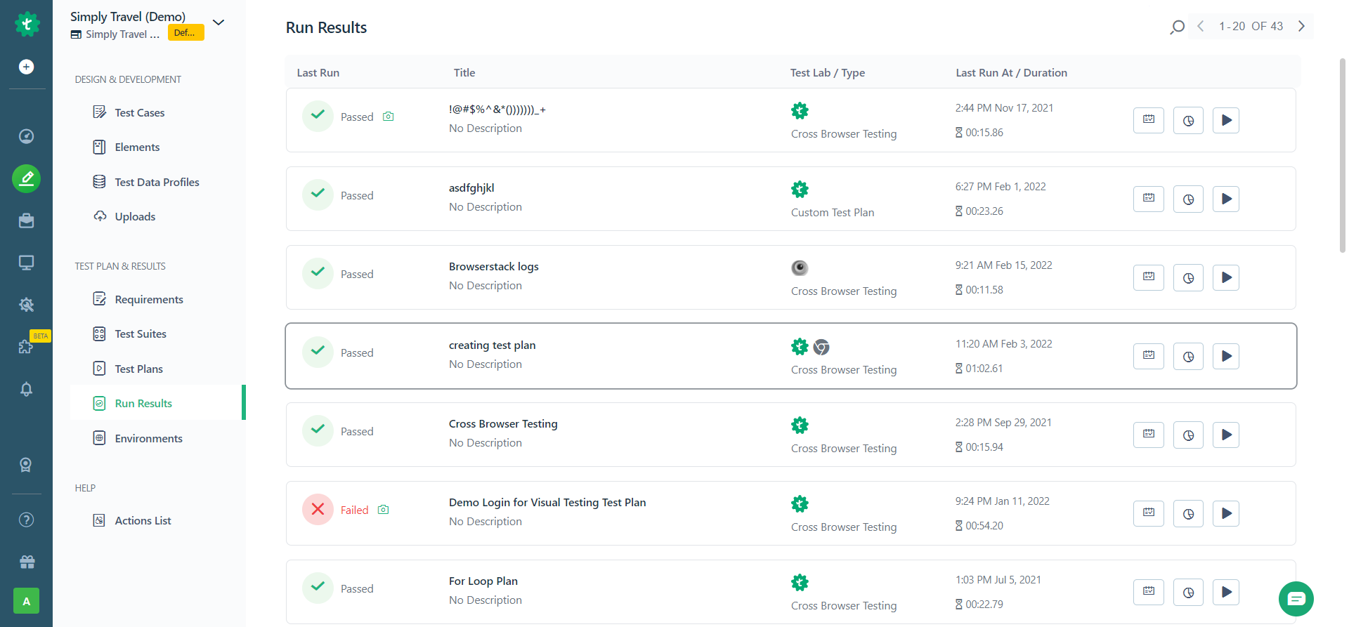 Run Results page to get test machine reports in Testsigma