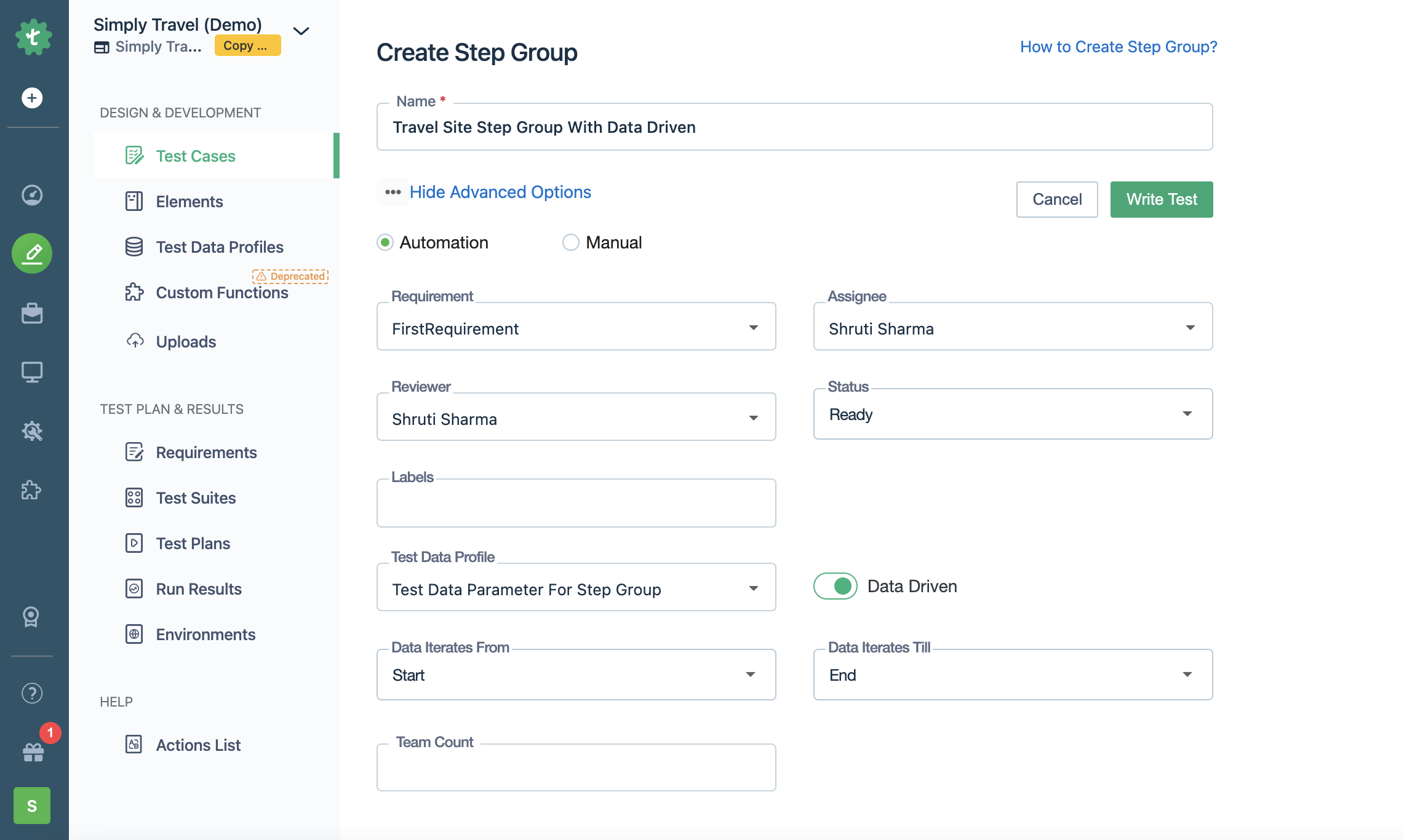 Data Driven Step Group