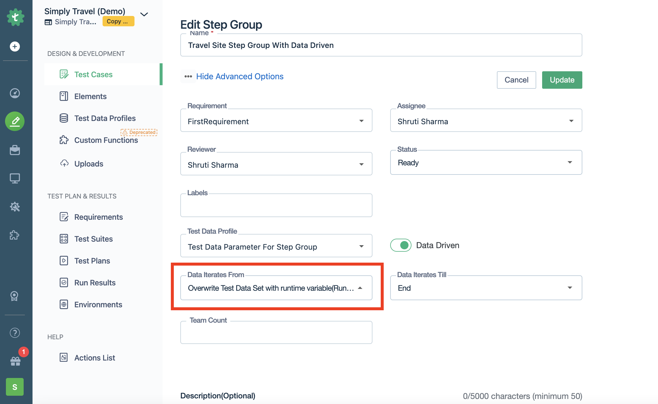 Control Step Group Data Driven with runtime data