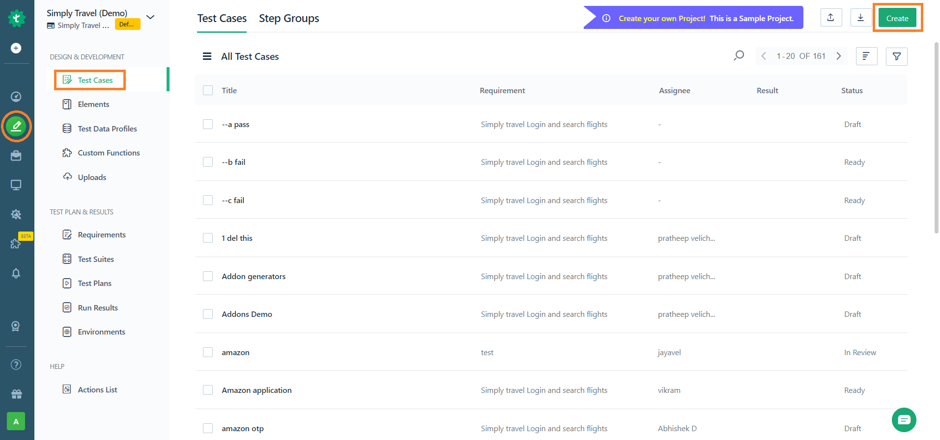 create button to create a test case to create a while loop in Testsigma